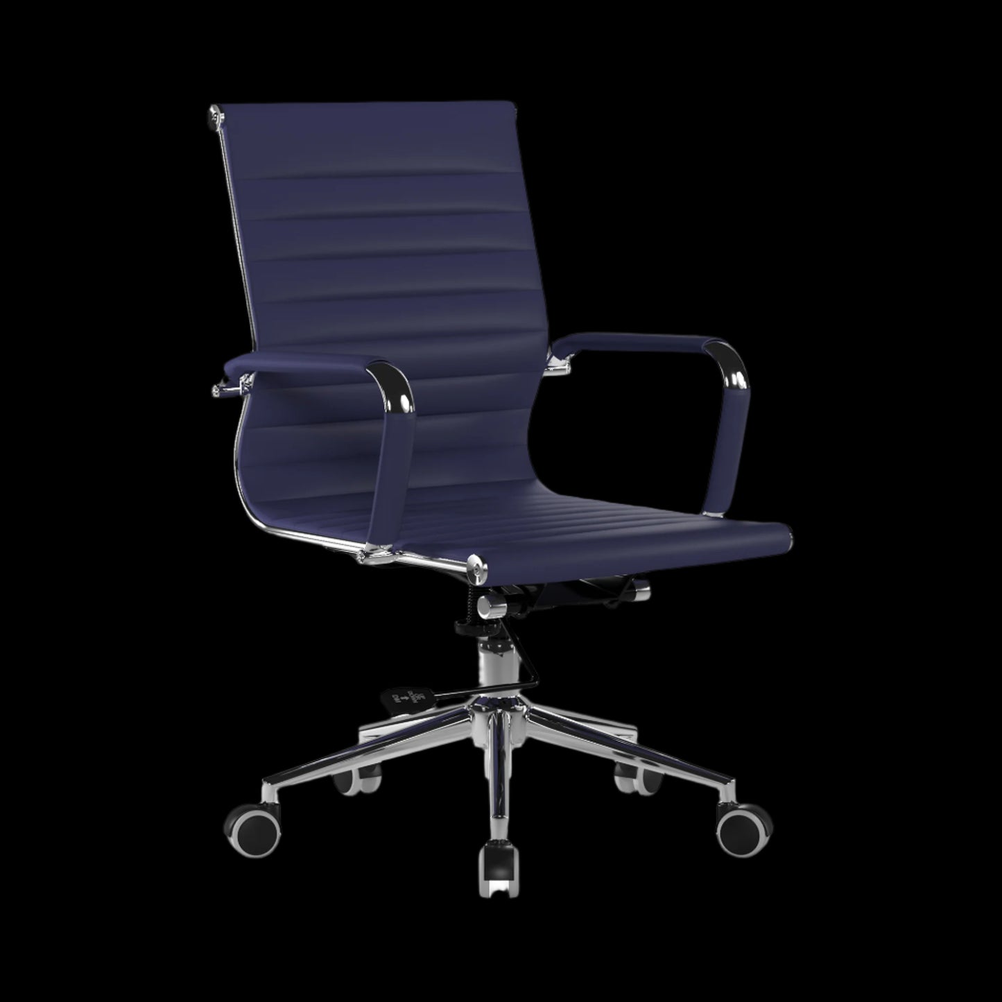 Blue office chair with a black background