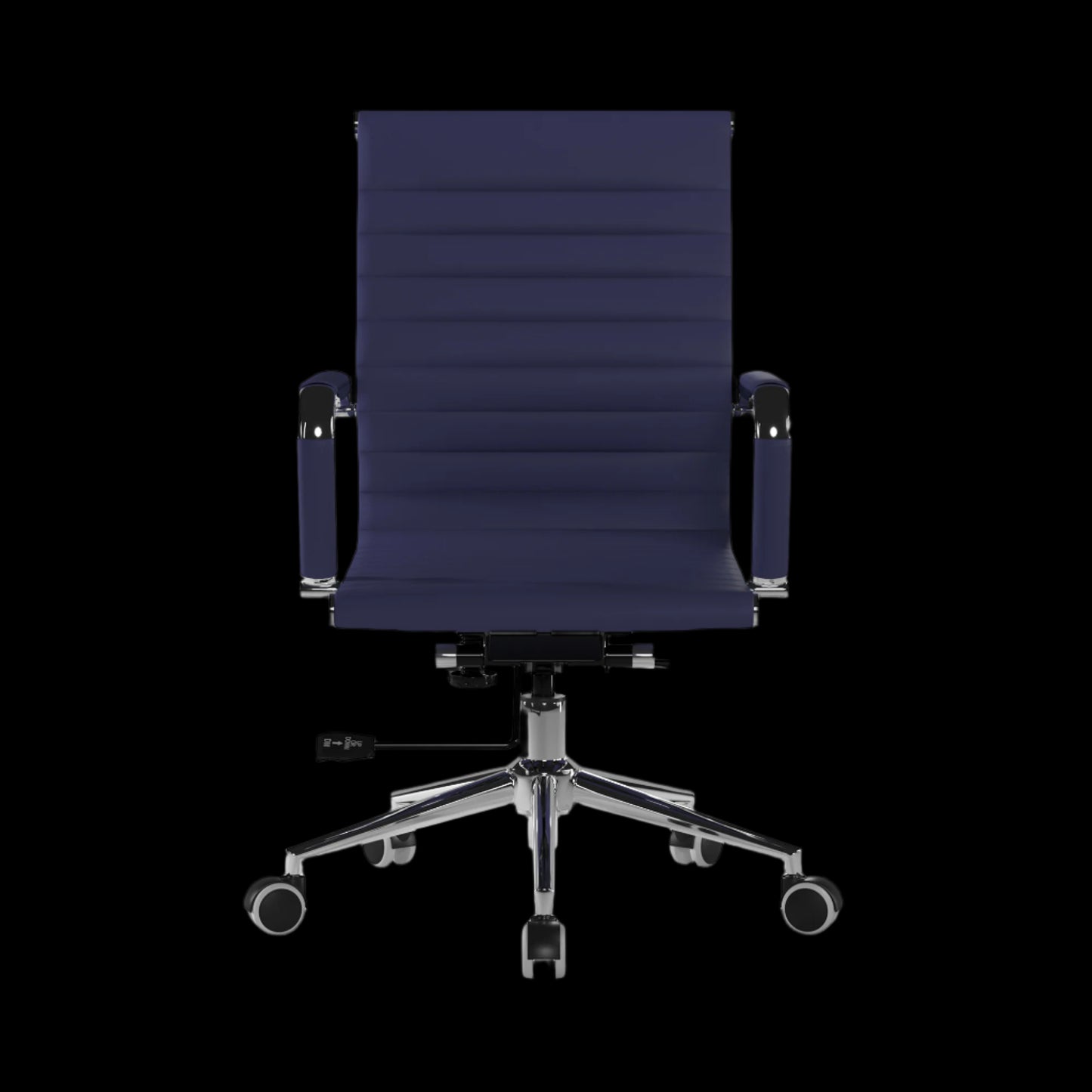 Blue office chair with a black background
