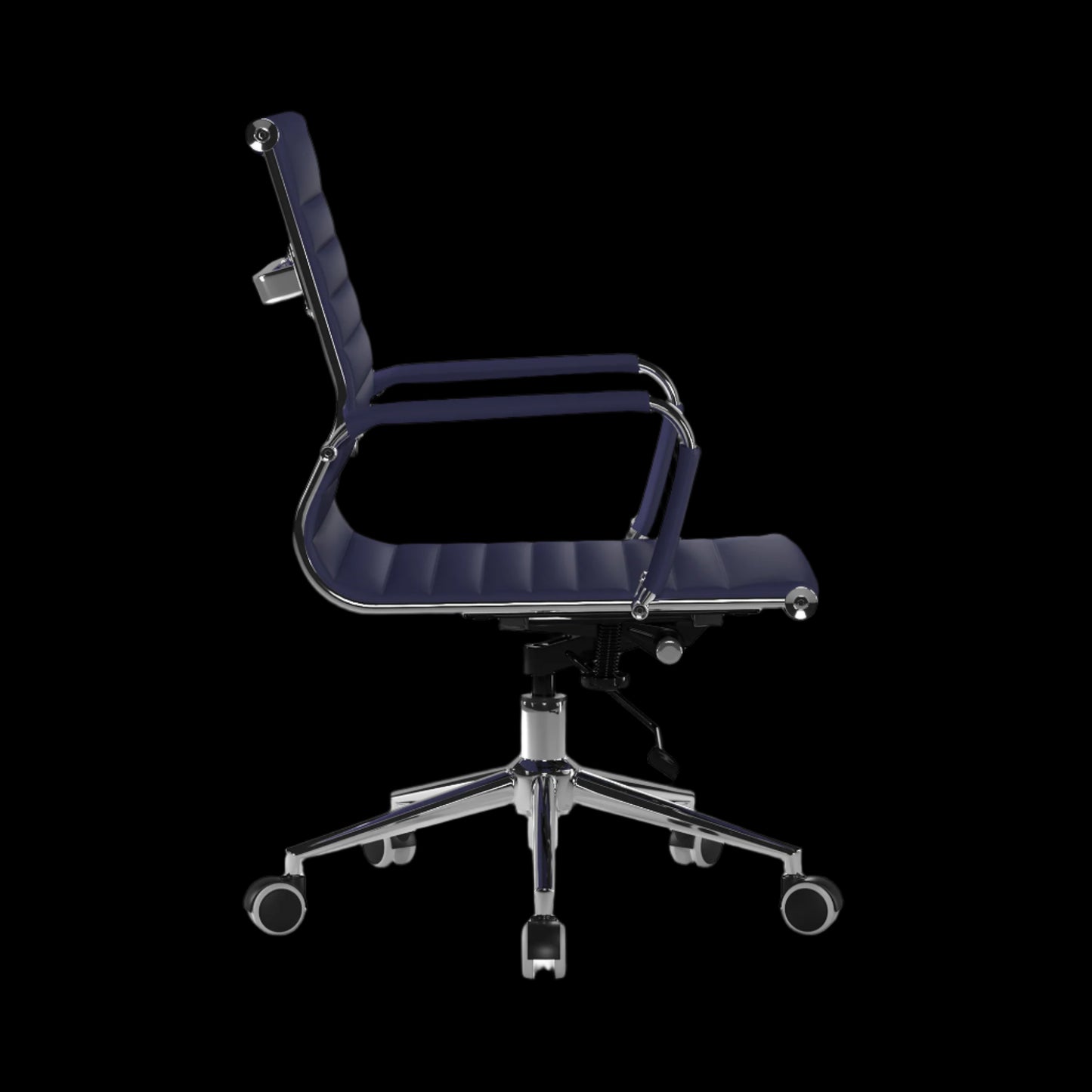 Blue office chair with a black background