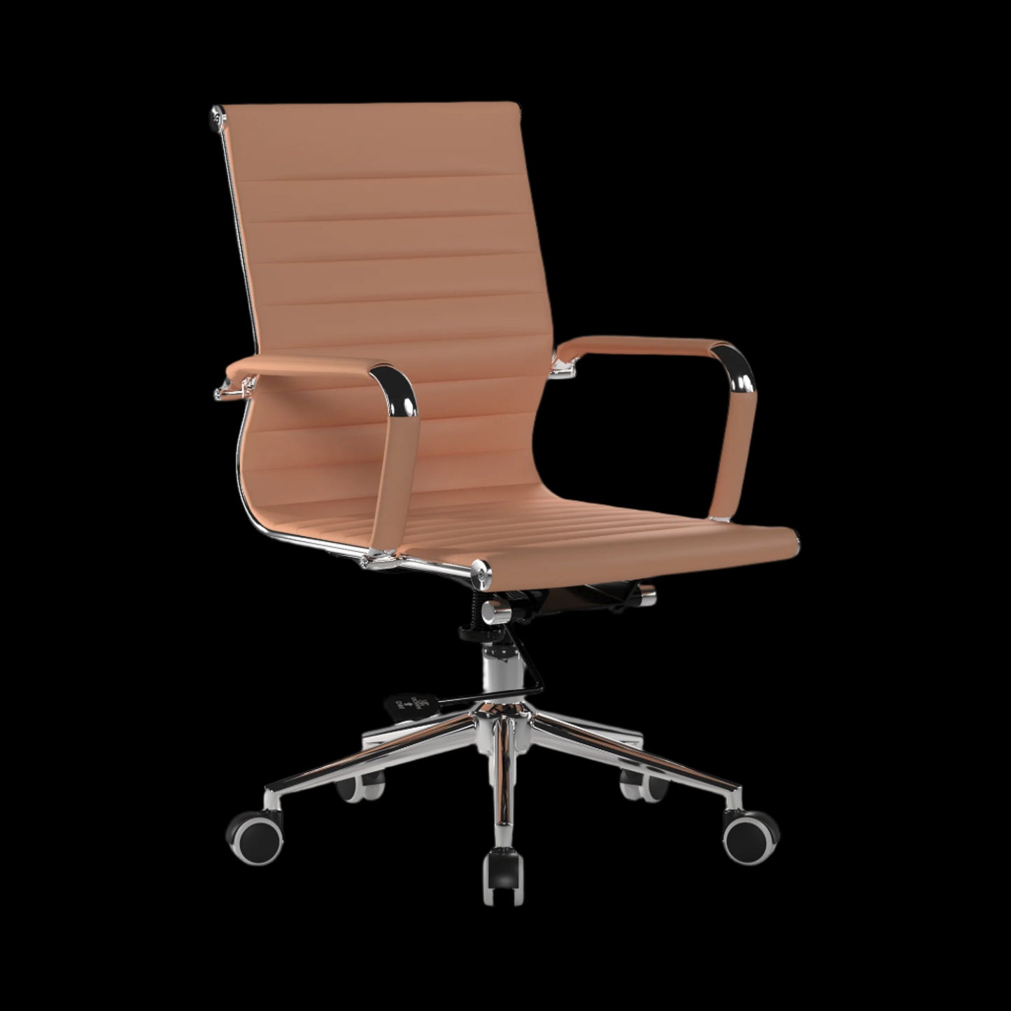 Brown office chair with a ribbed backrest on a black background
