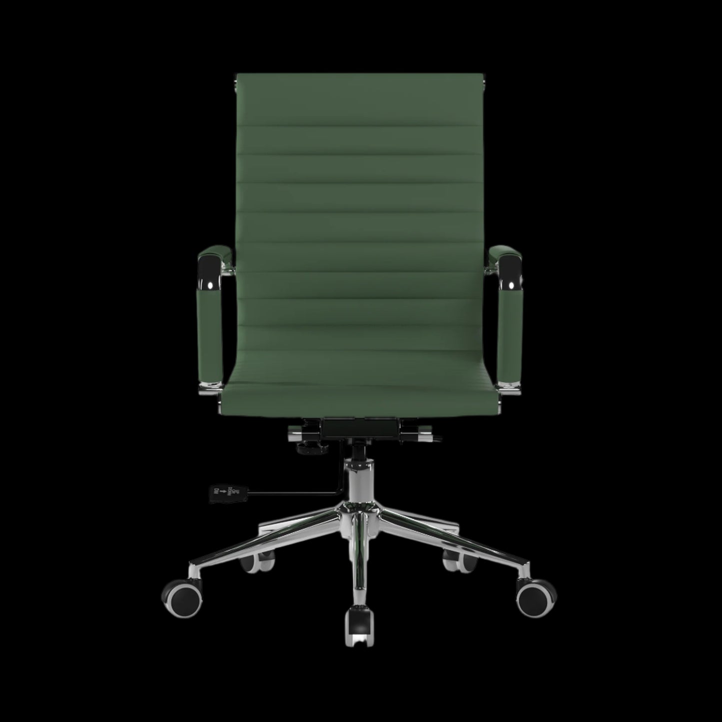 Green office chair with a black background