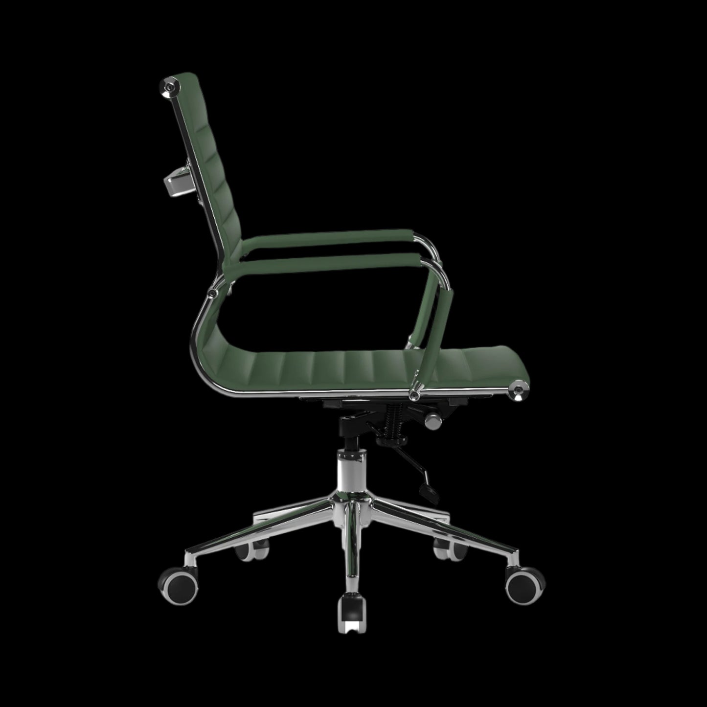Green office chair with a black background