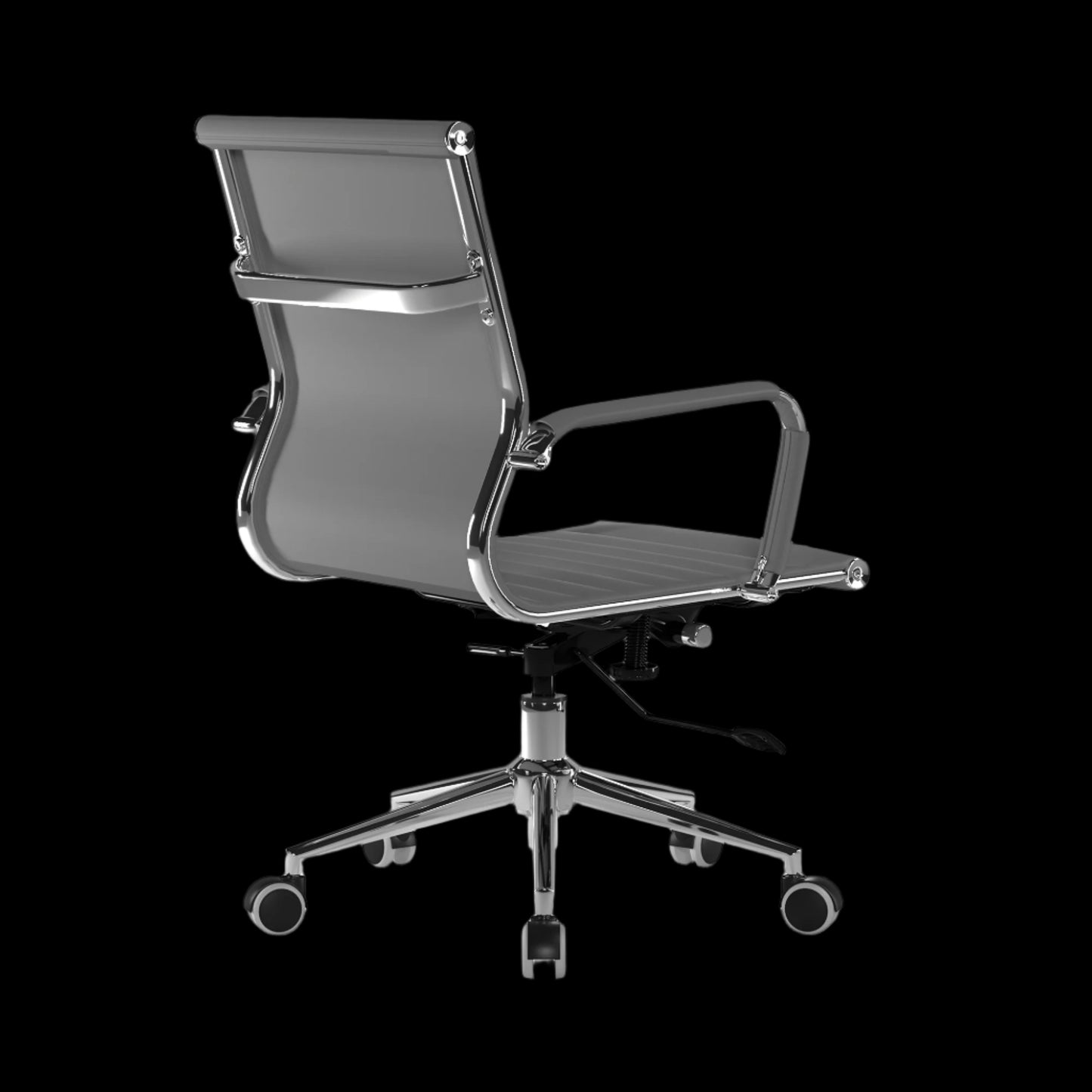 Gray office chair with a black background