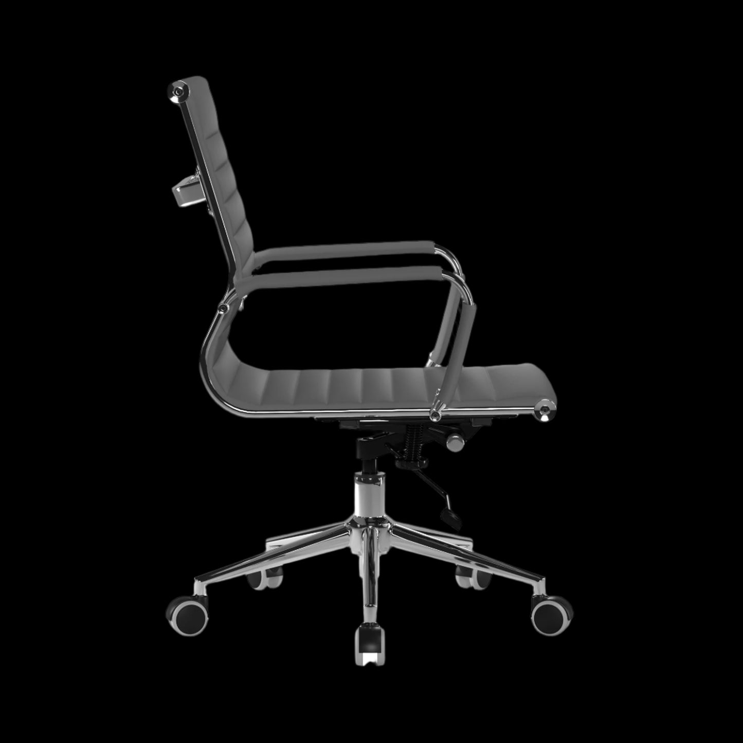 gray office chair with adjustable armrests on a black background
