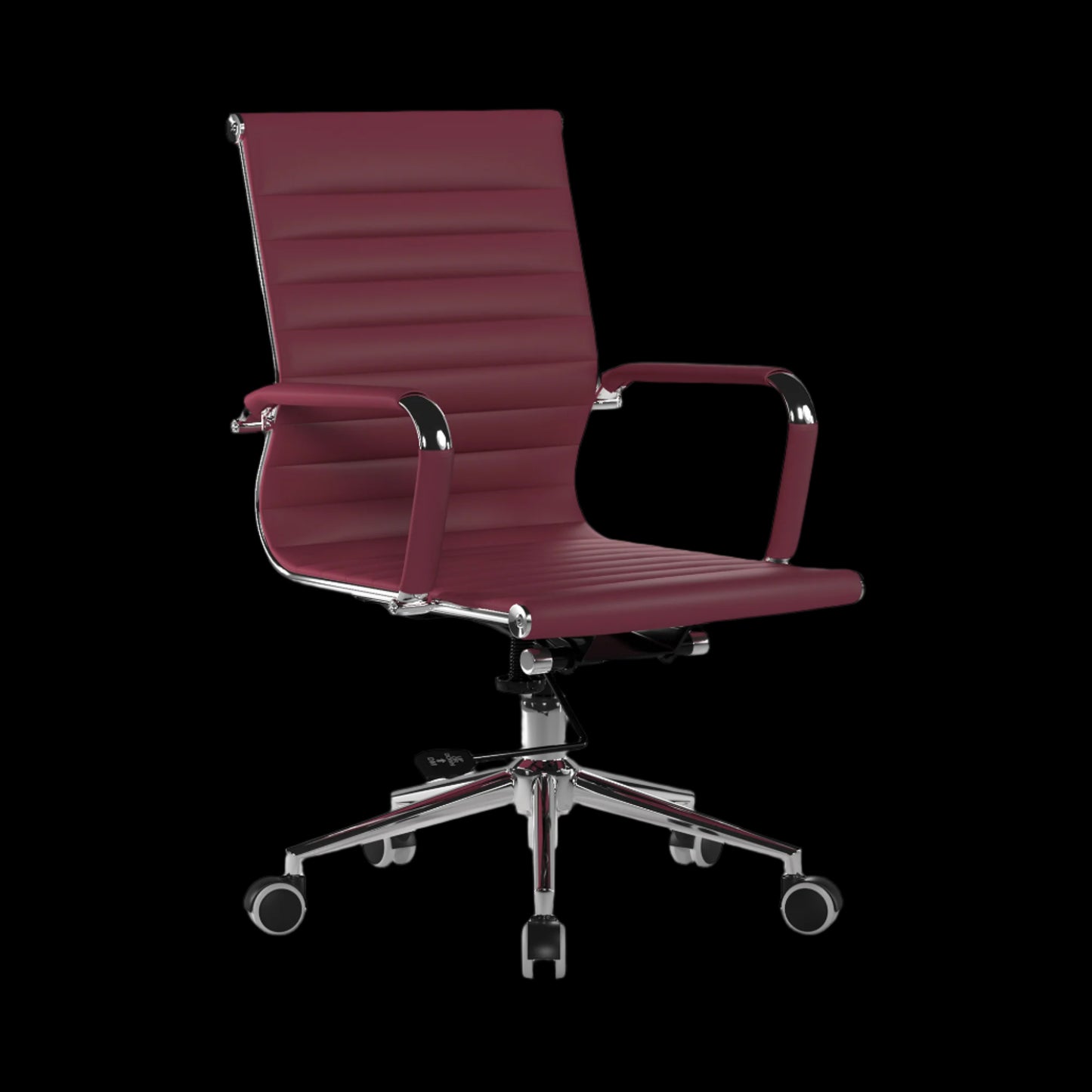 Maroon office chair with chrome base on a black background