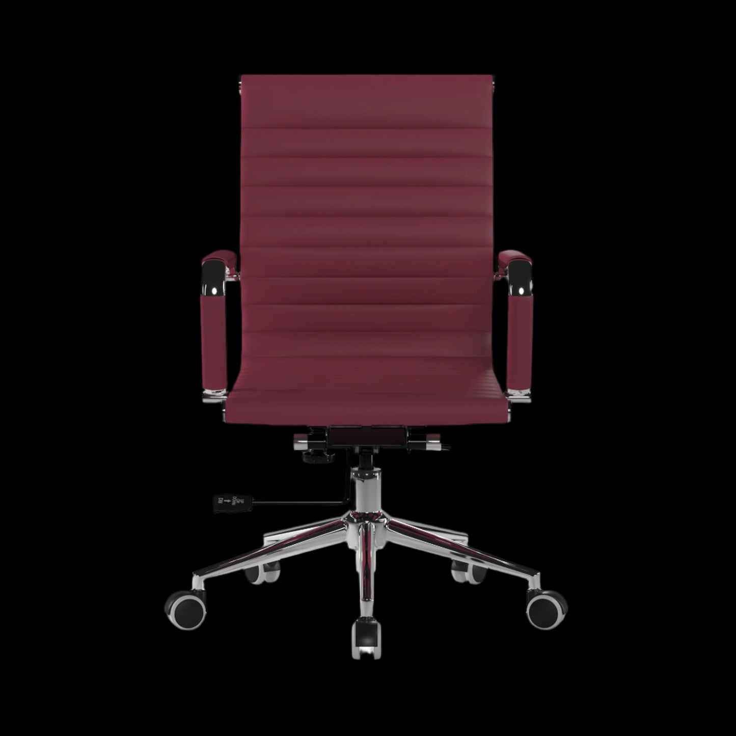 Maroon office chair with a ribbed backrest on a black background
