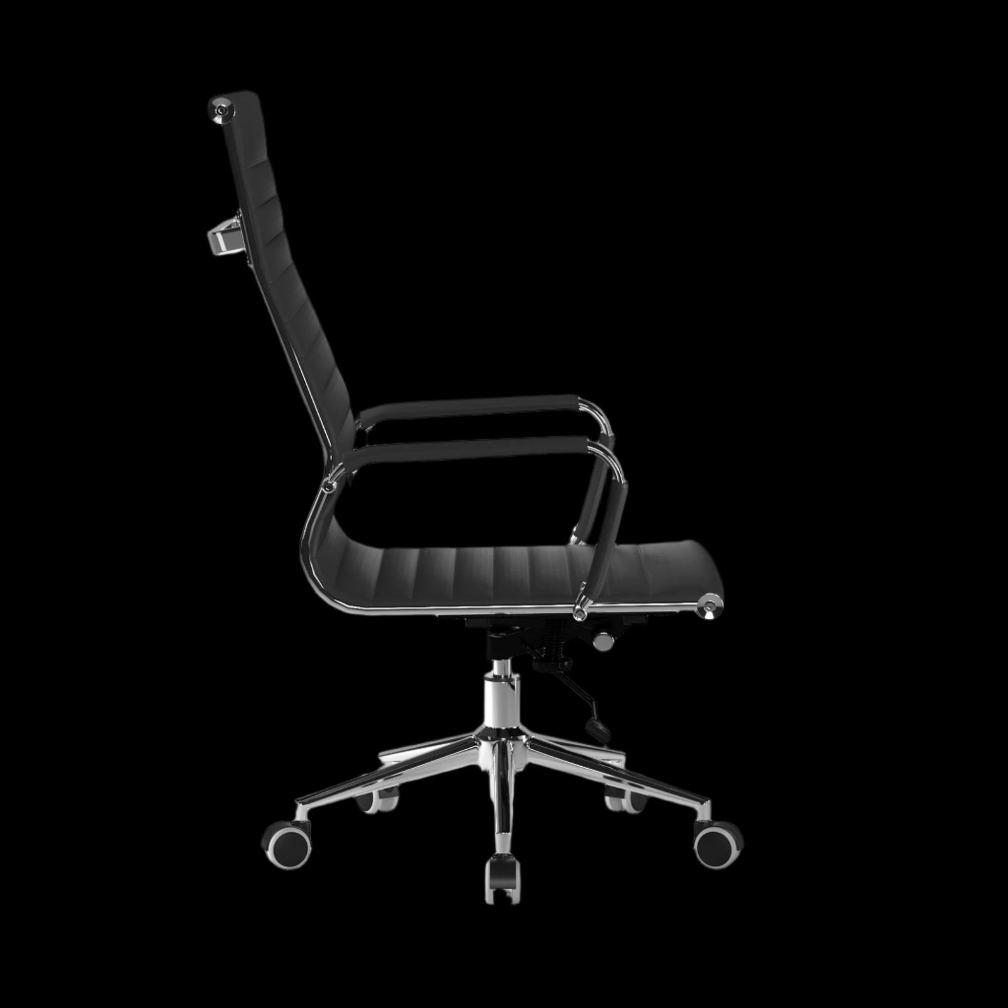 Black office chair with a minimalist design on a black background