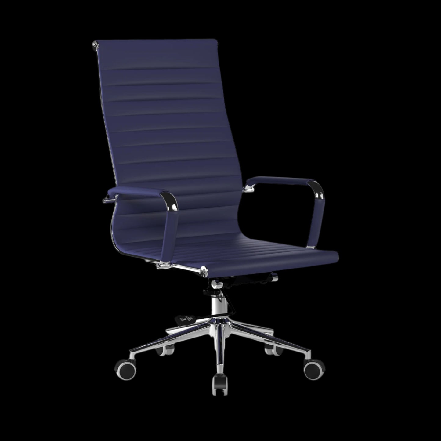 Blue office chair with a black background