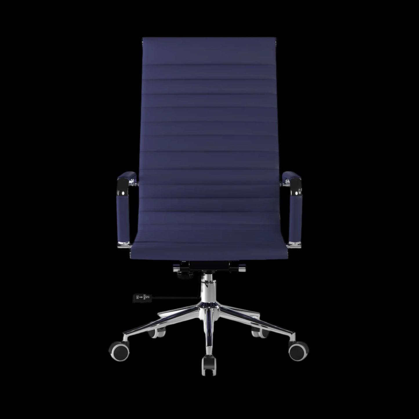 Blue office chair with a black background
