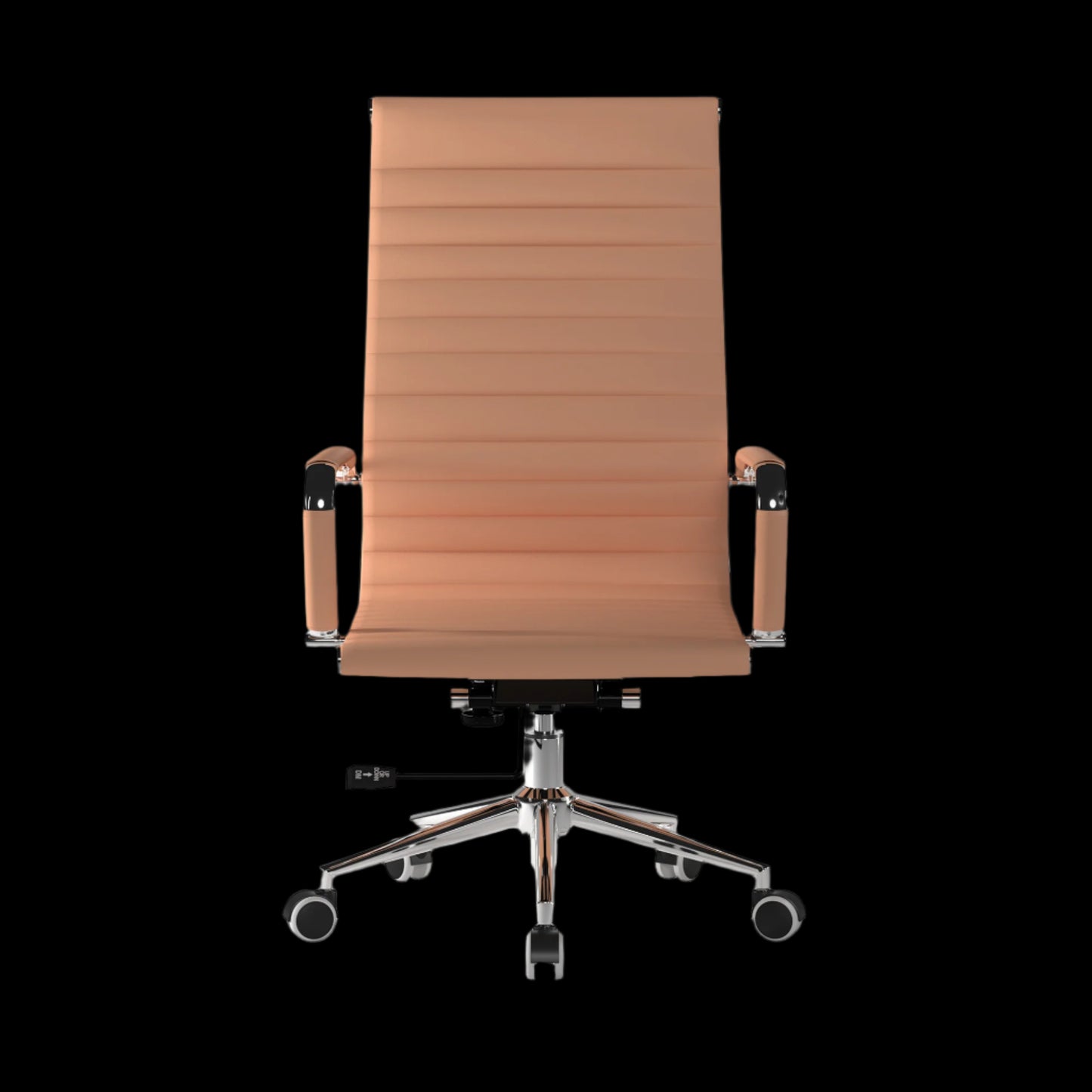 Beige office chair with a ribbed backrest on a black background