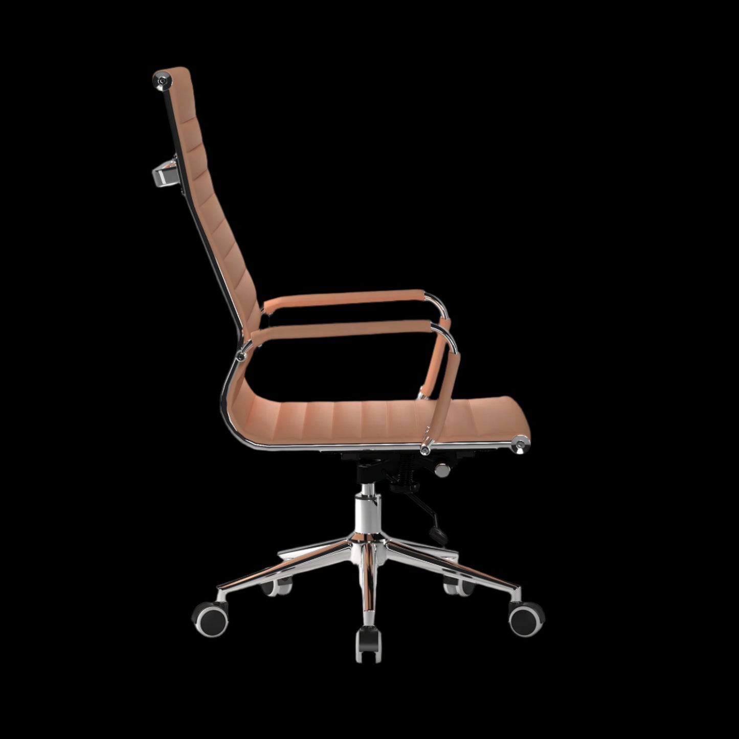 Brown office chair with a black background