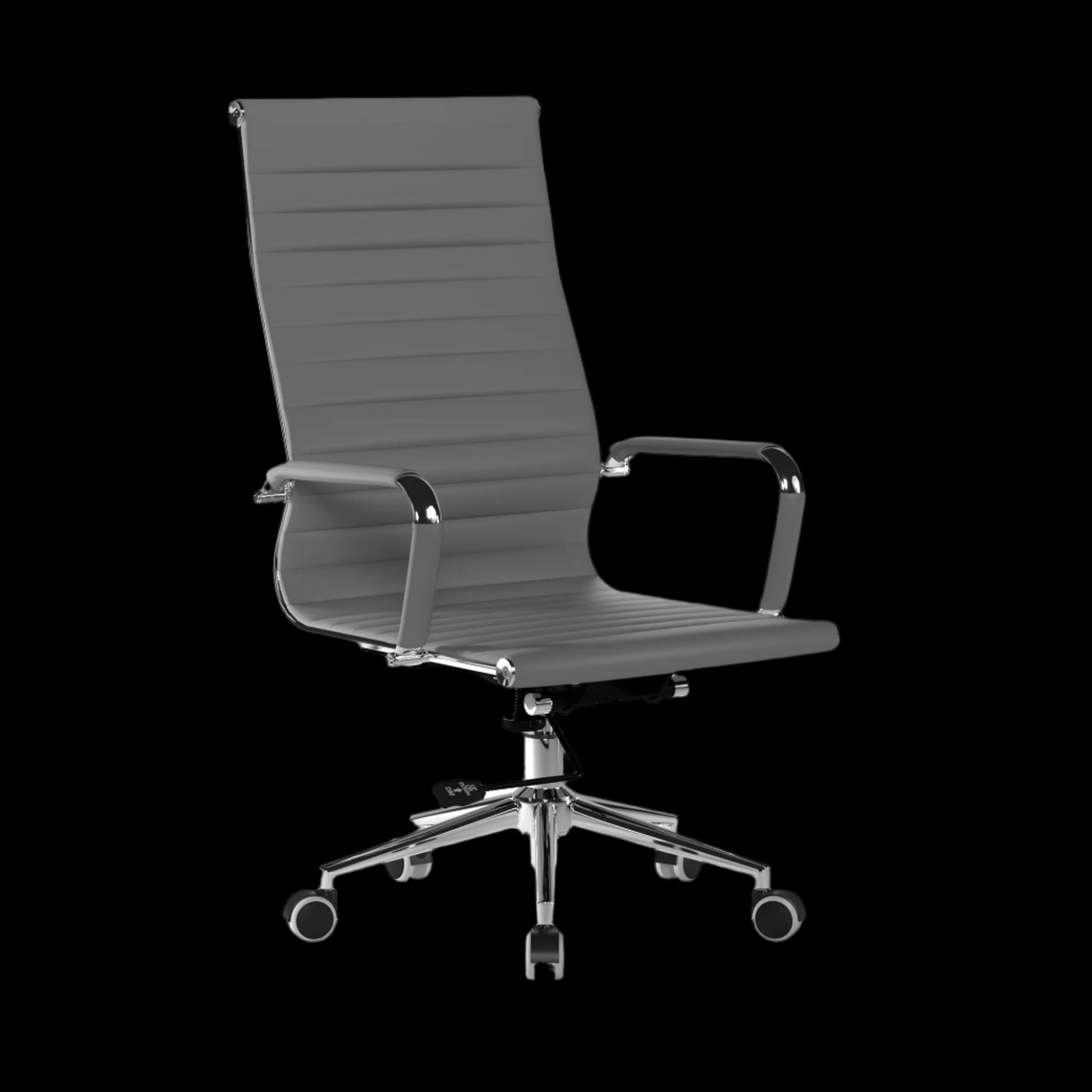 Gray office chair with a high back on a black background