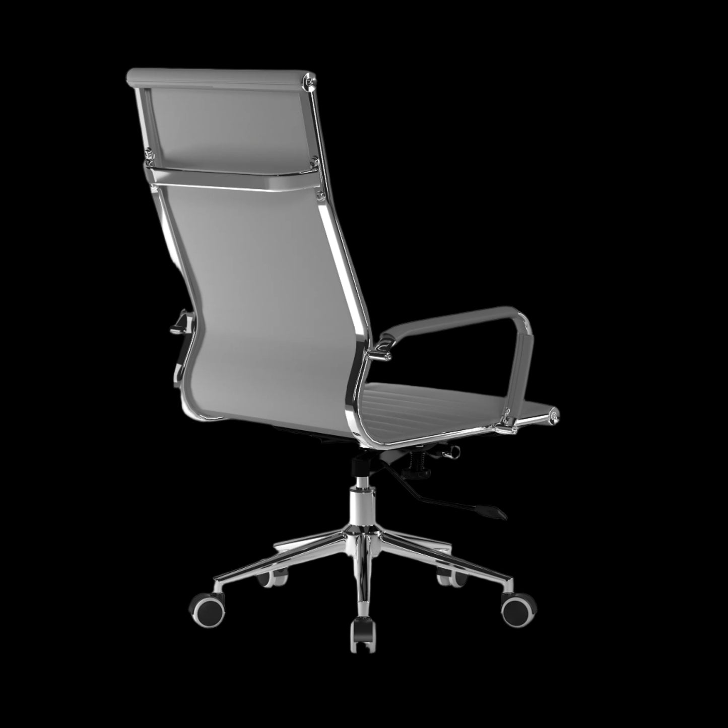 Silver office chair with a black background