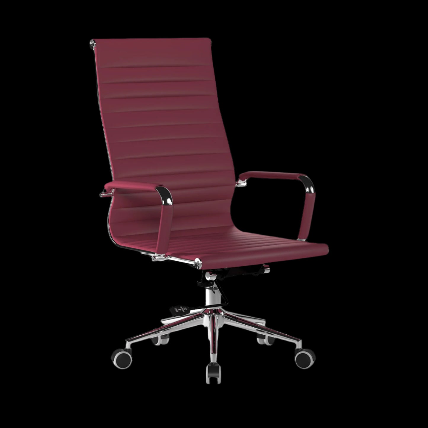 Maroon office chair with a high back on a black background