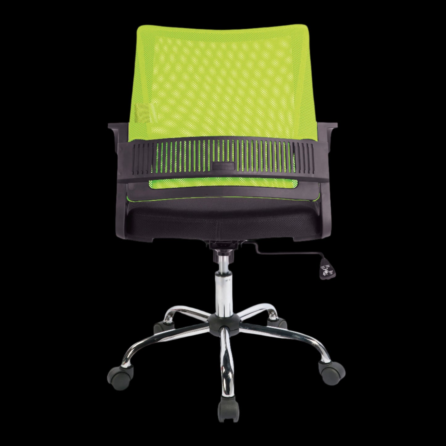 Office chair with a green backrest on a black background