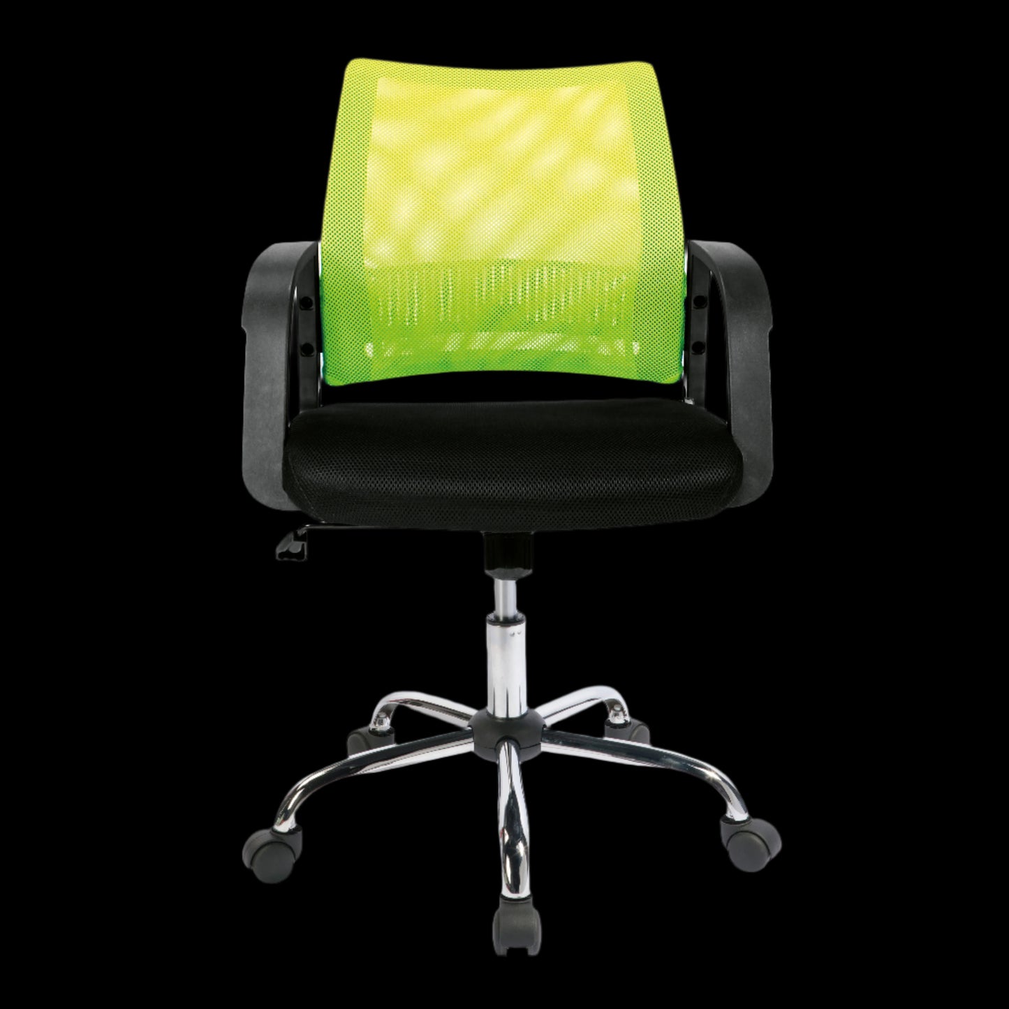 Office chair with a bright green mesh backrest on a black background