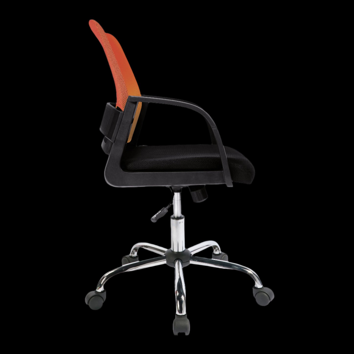 Black office chair with red backrest on a black background