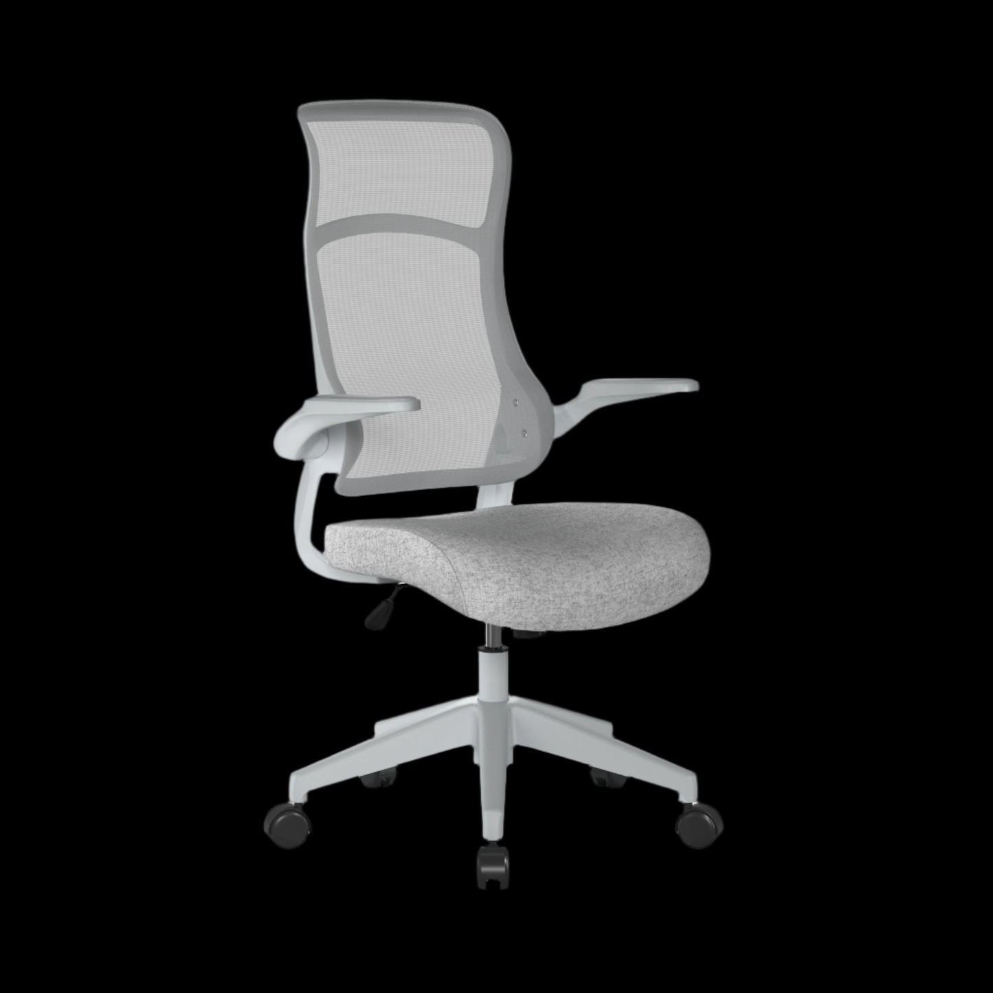 Gray office chair with mesh backrest on a black background
