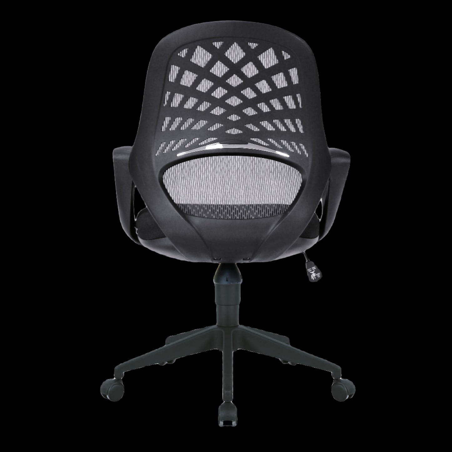 Black office chair with mesh back on a black background