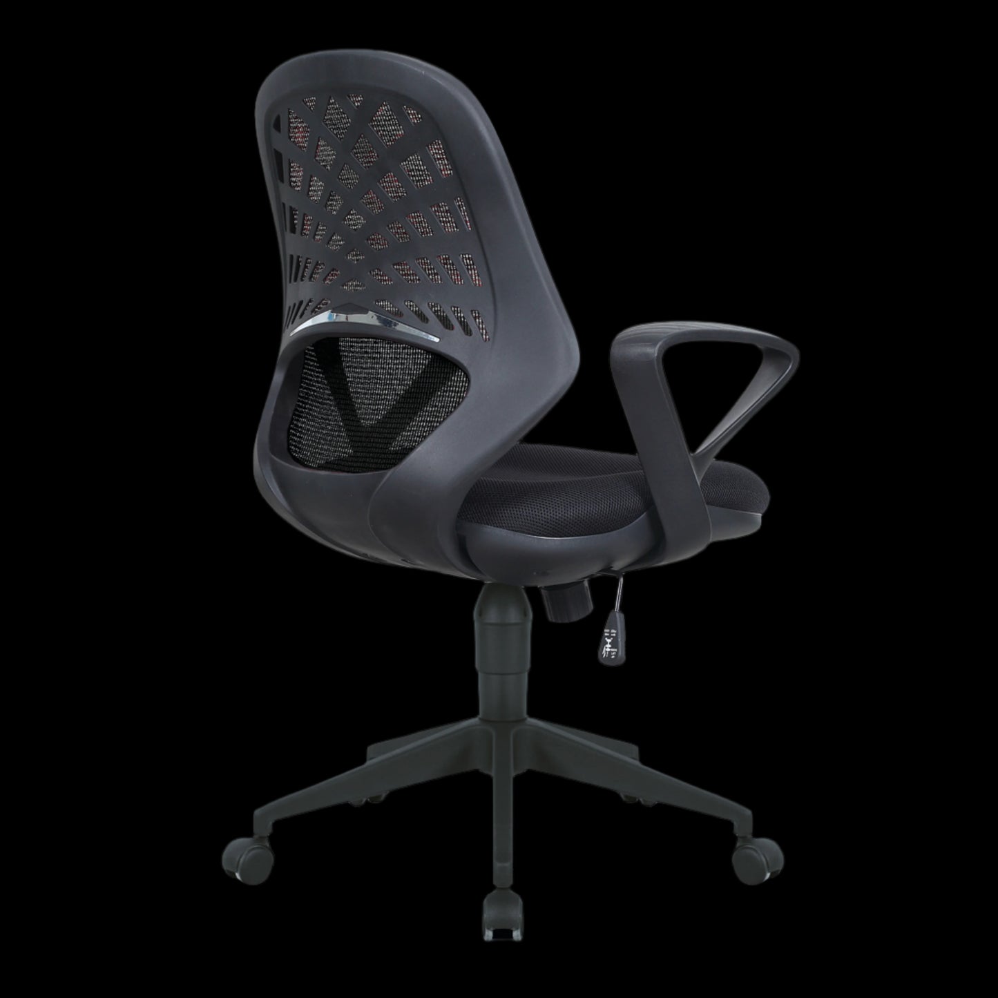 Gray office chair with mesh back on a black background