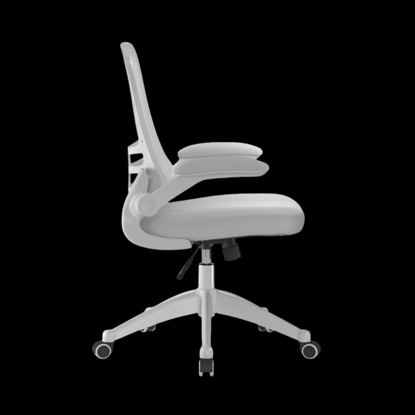 White office chair with wheels on a black background