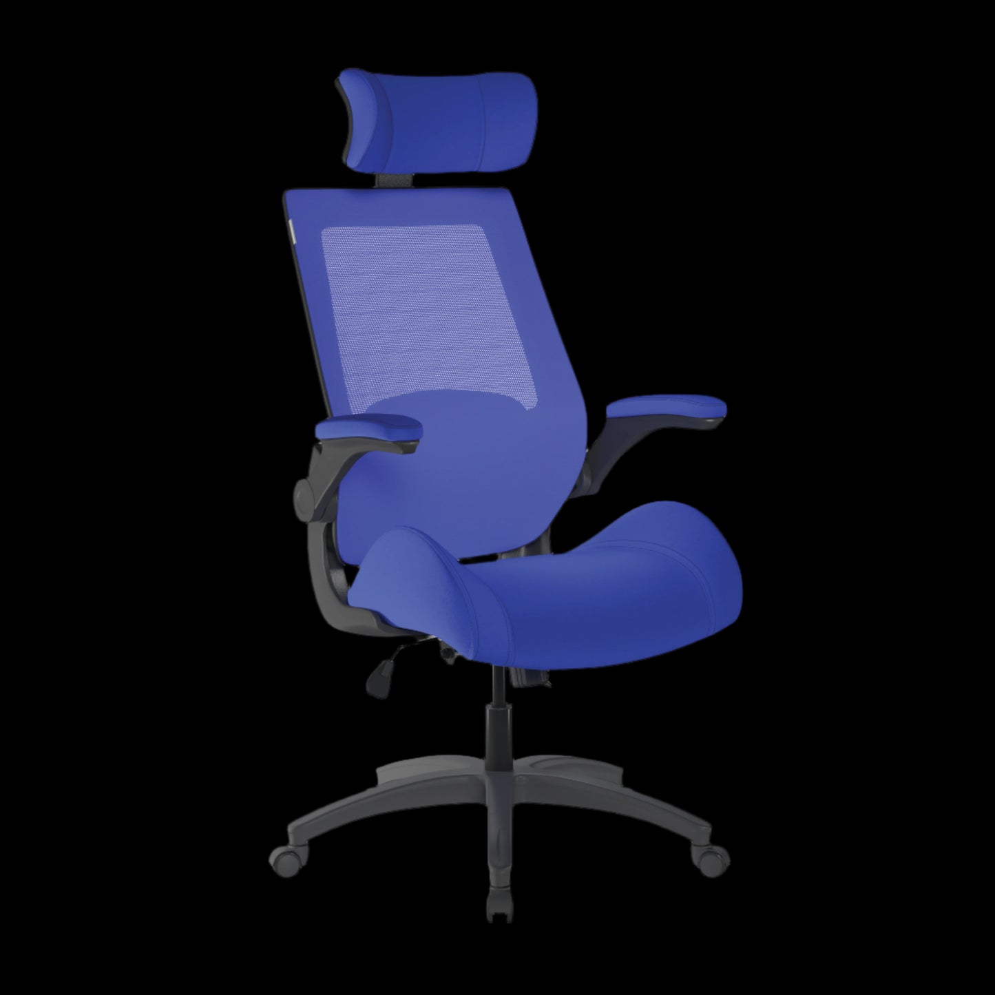 Blue office chair with headrest on a black background