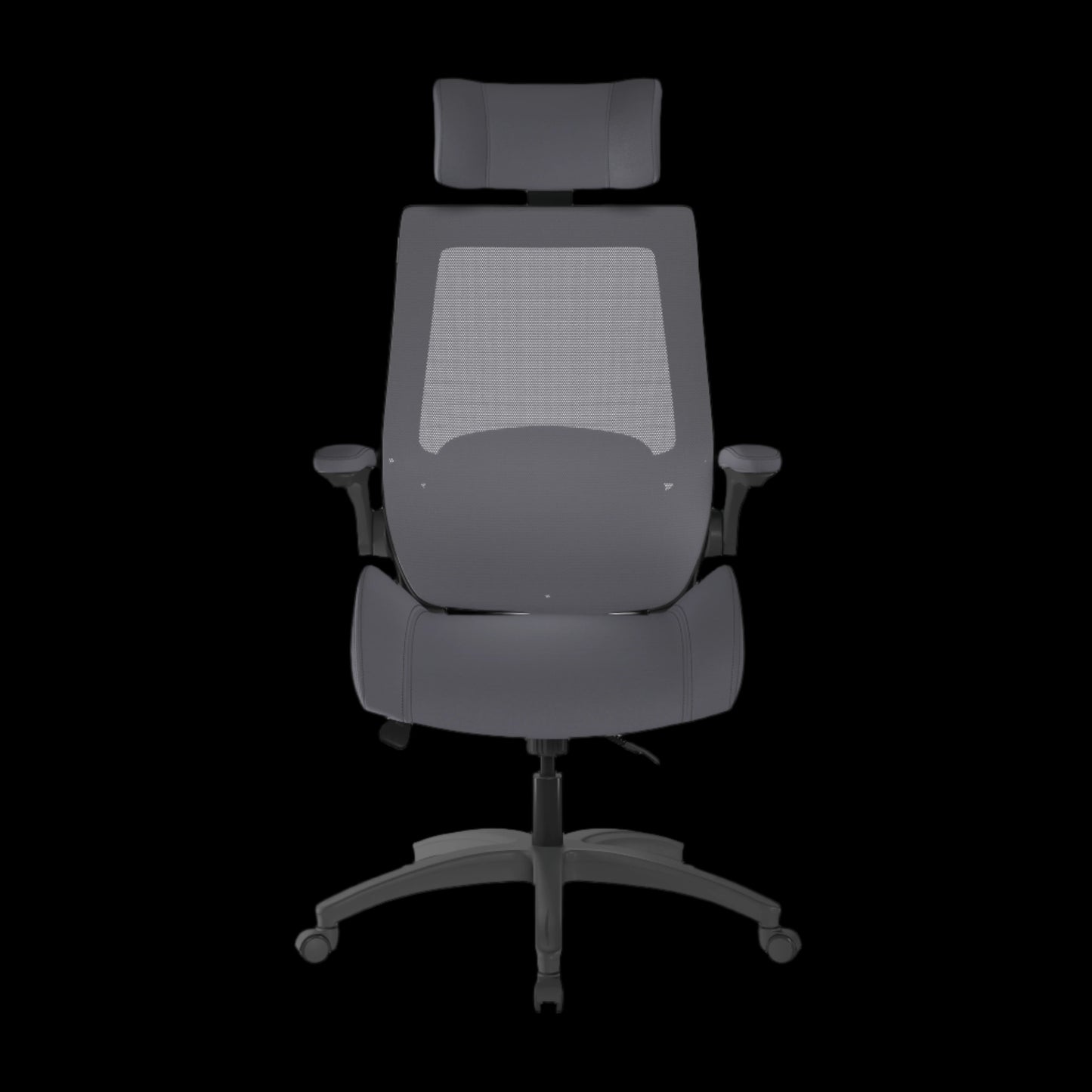 grey office chair with headrest on a black background