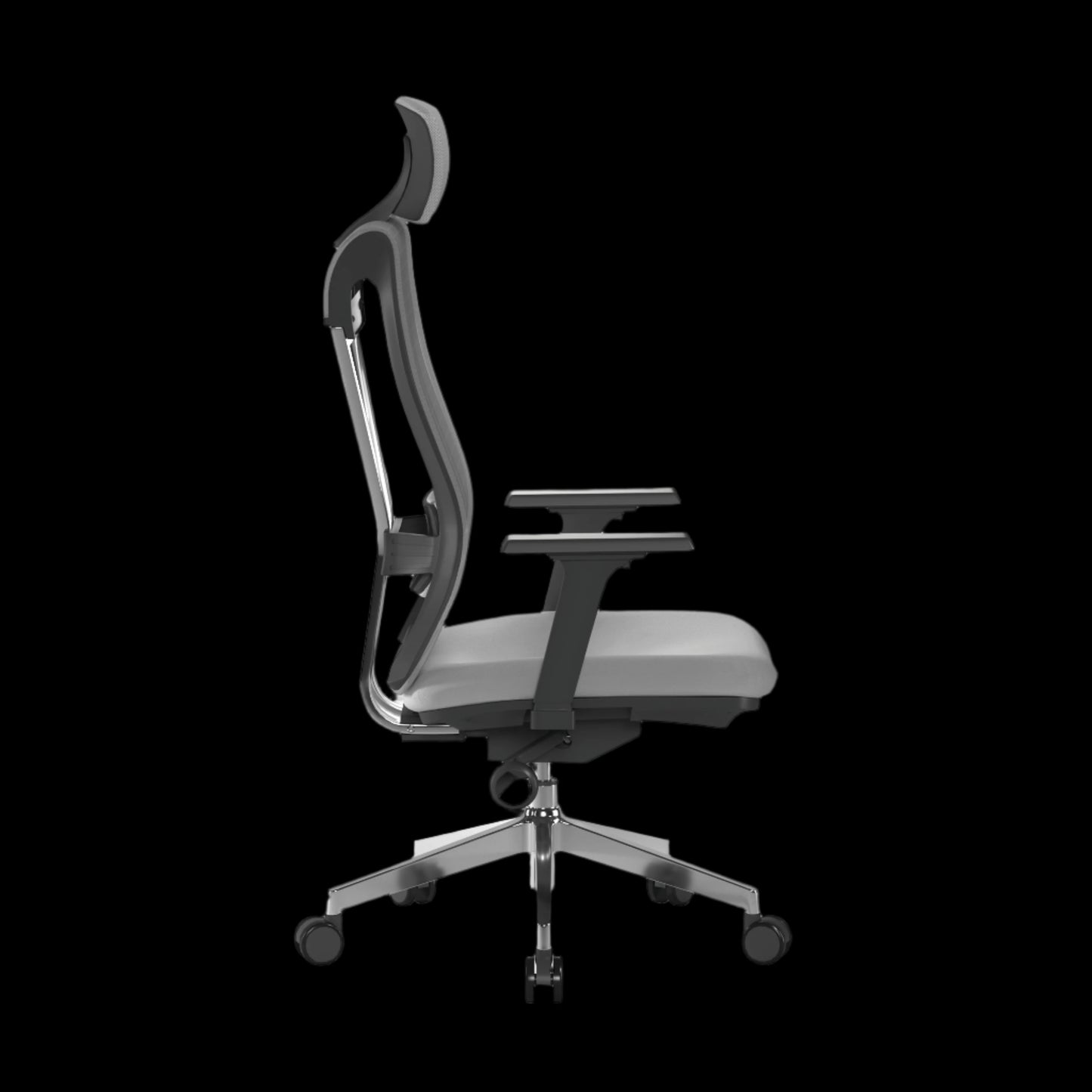 Ergonomic office chair with adjustable backrest on a black background