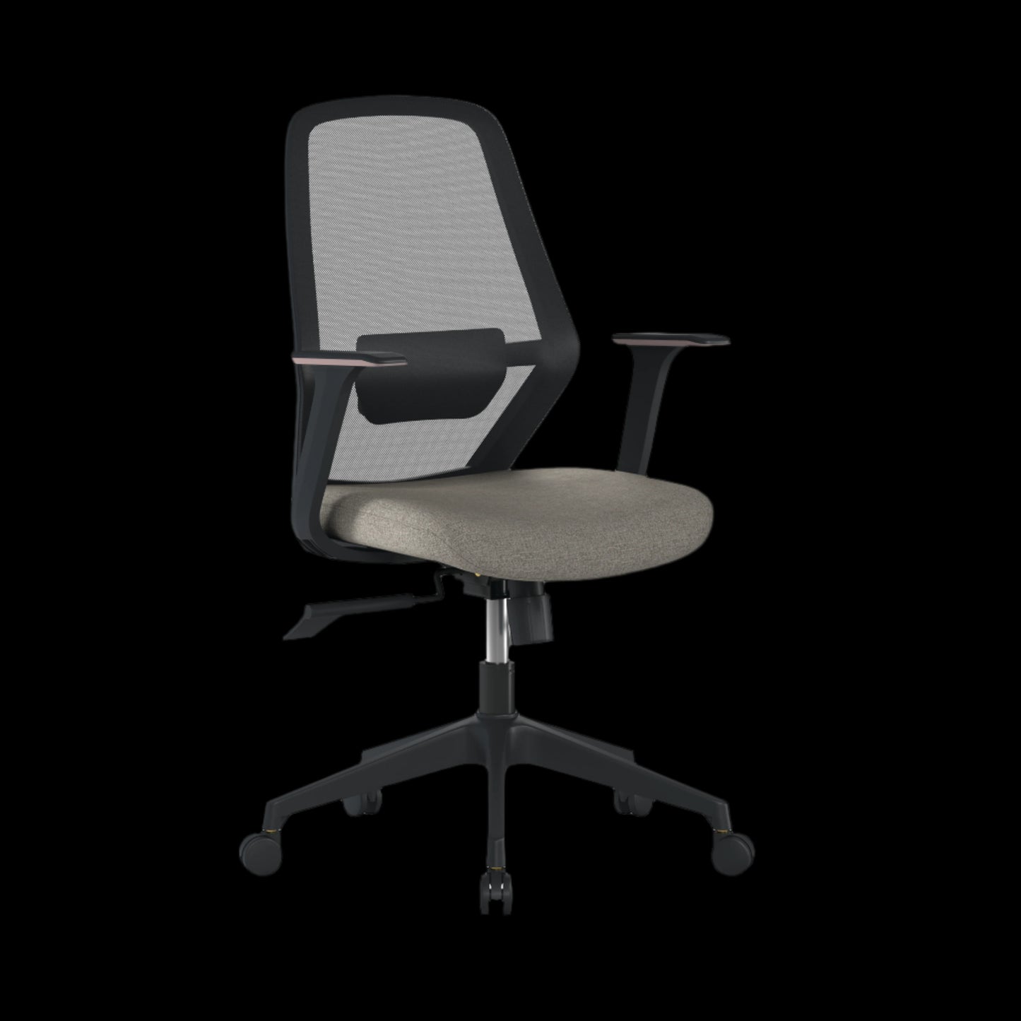 Office chair with mesh backrest and gray seat on a black background