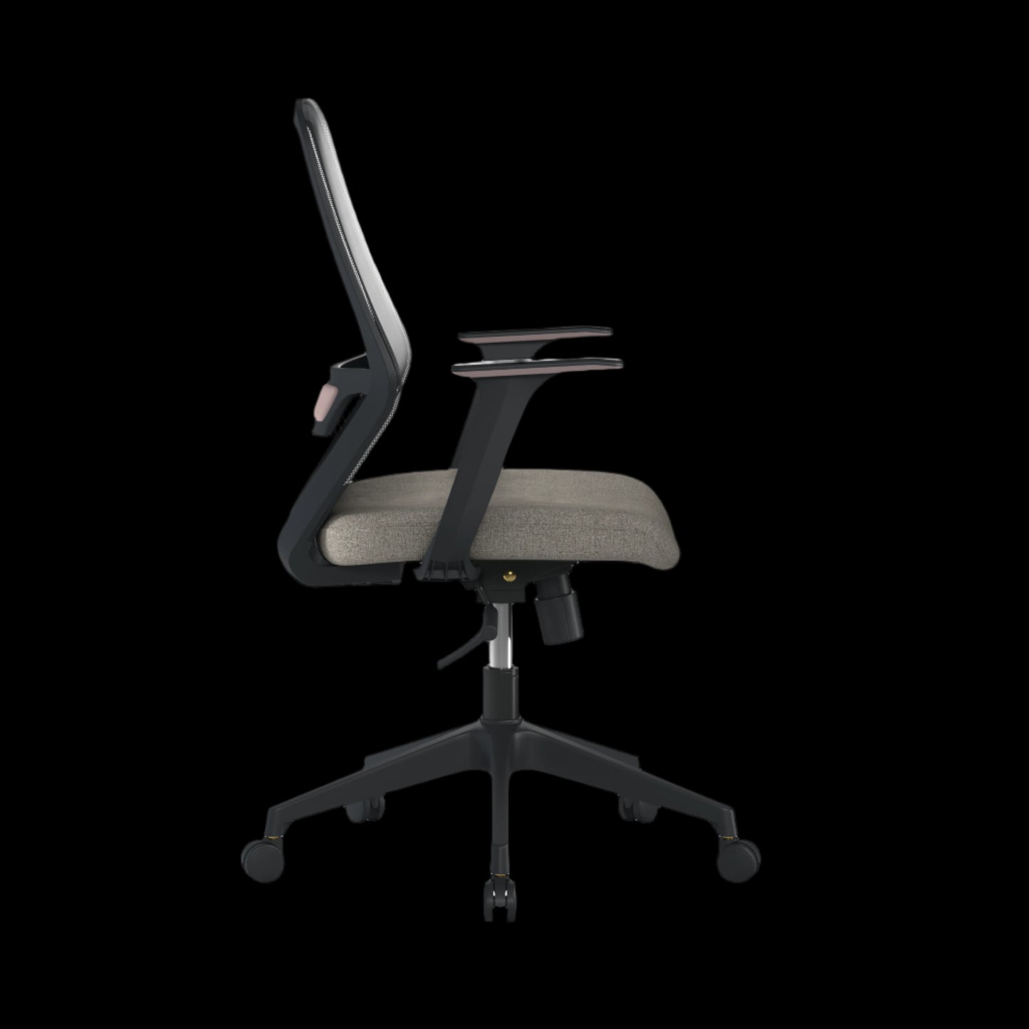 Gray office chair with black frame on a black background