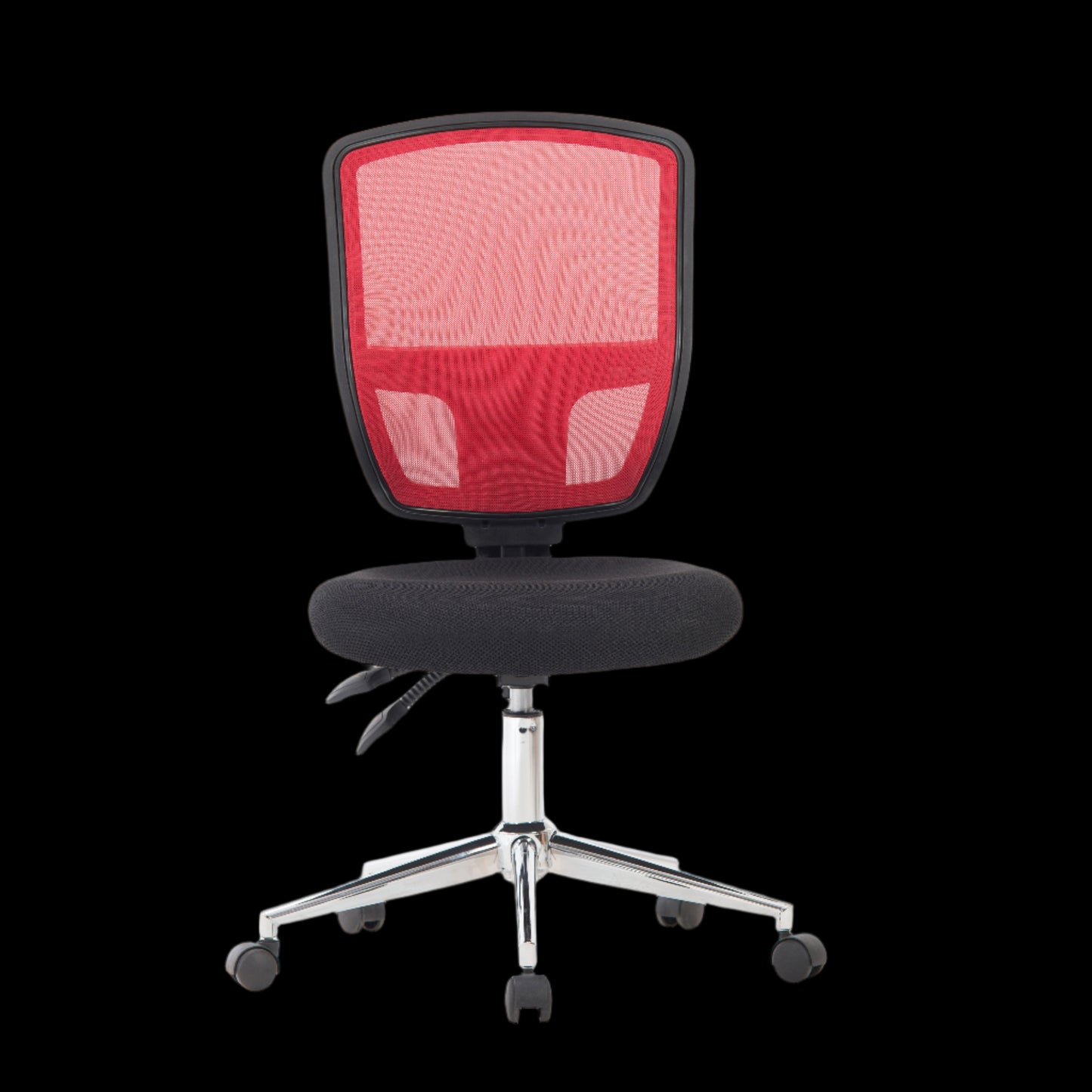 Office chair with pink mesh backrest on a black background
