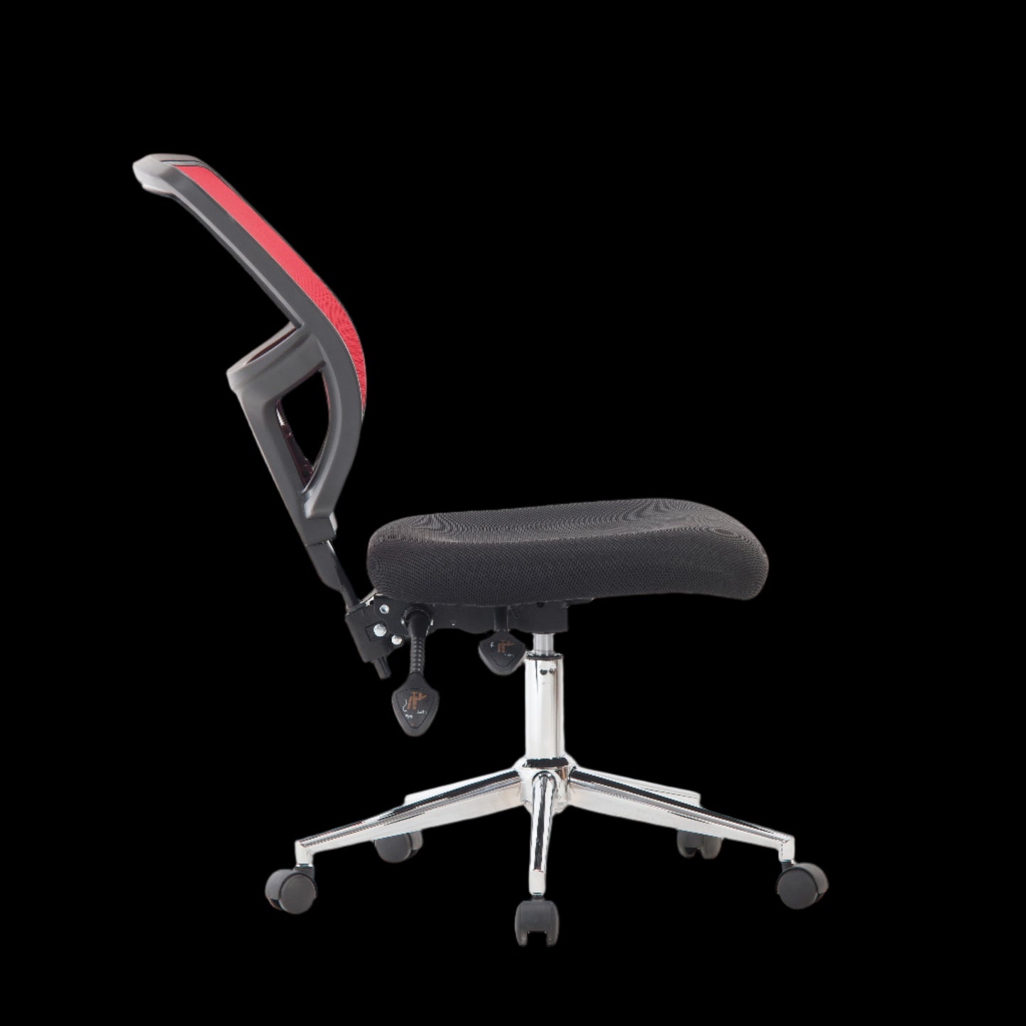 Black office chair with pink backrest on a black background