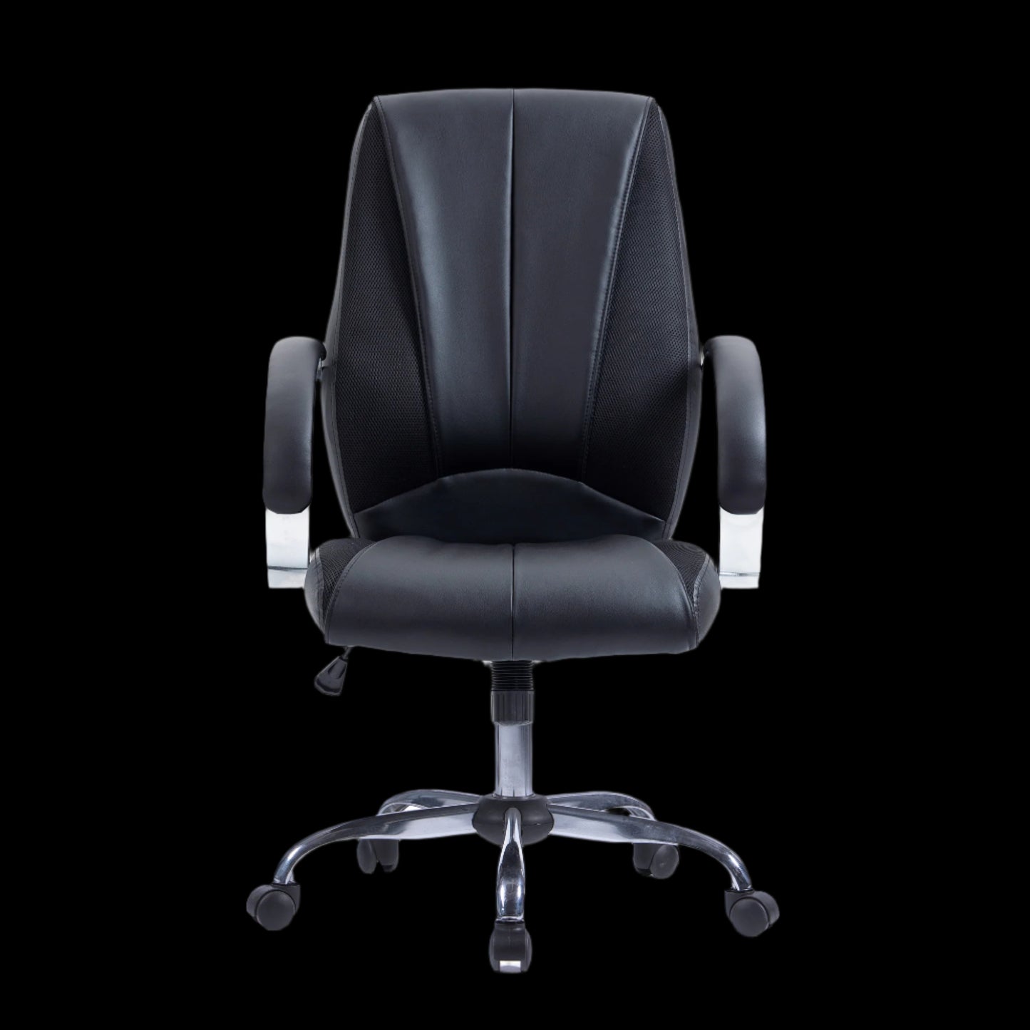 Black office chair with a black background