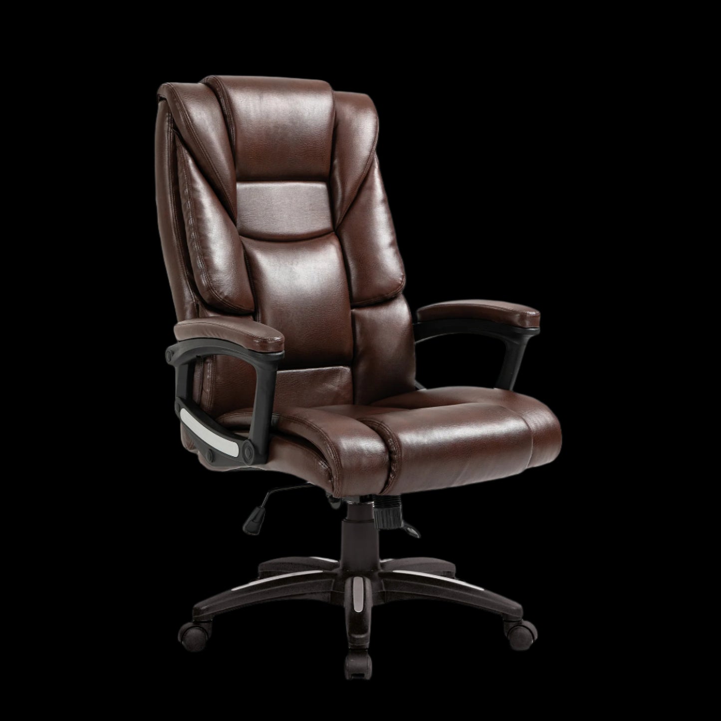 Brown leather office chair on a black background