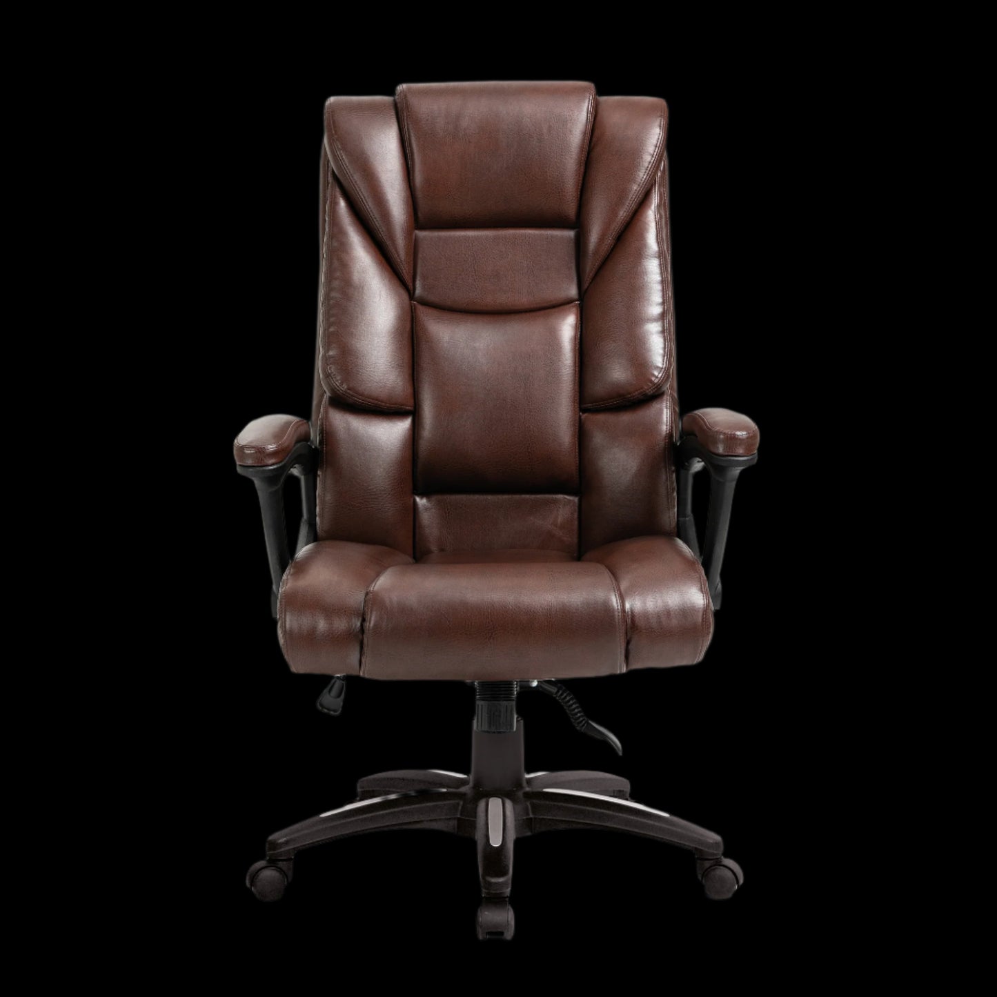 Brown leather office chair on a black background