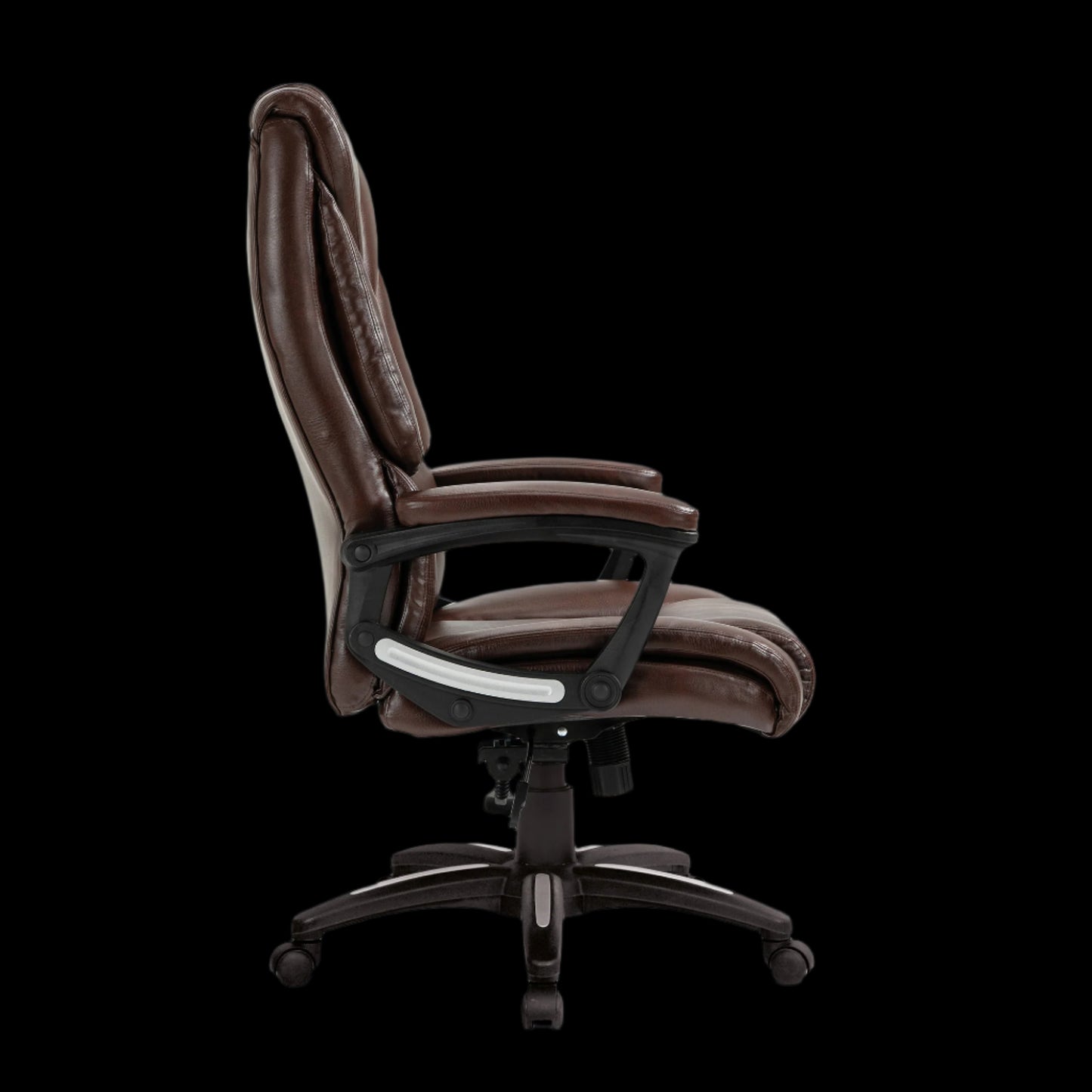 Brown office chair with black base on a black background