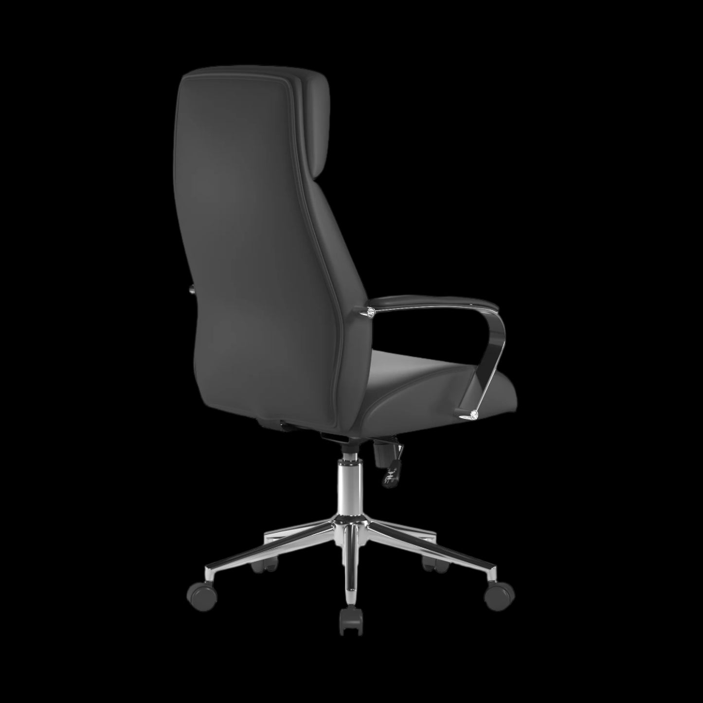 Black office chair with a high backrest on a black background