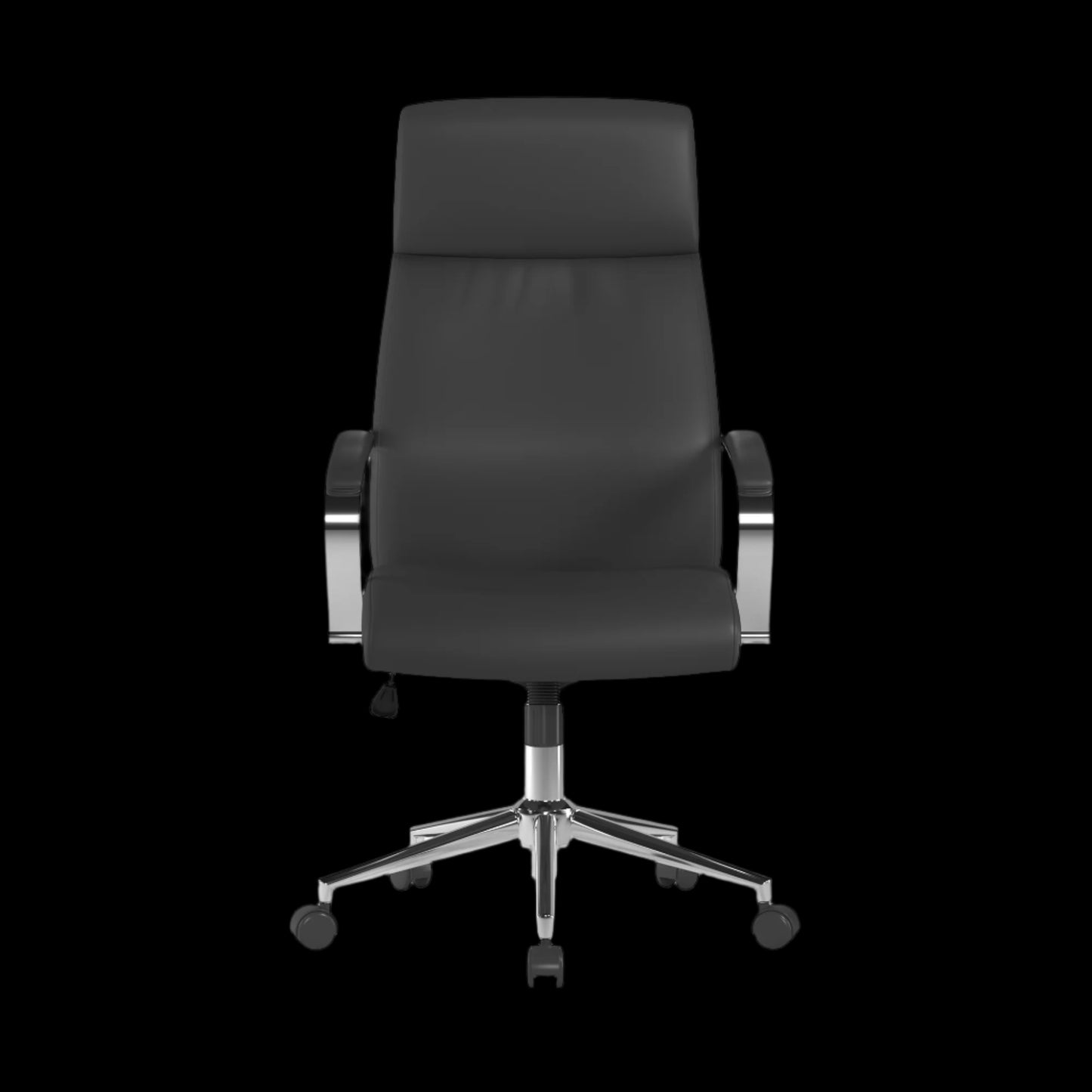 Black office chair with chrome base on a black background