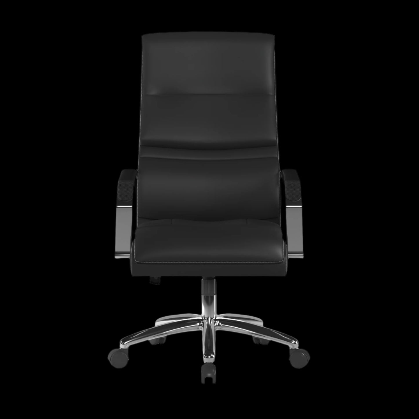 Black office chair with chrome base on a black background