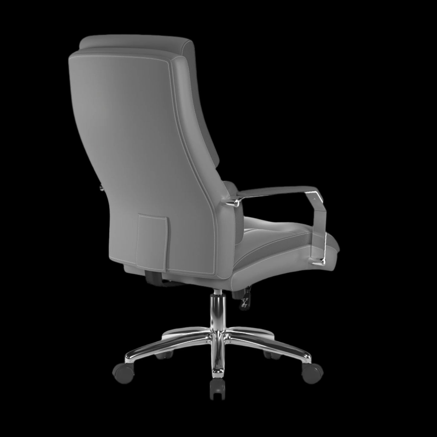 Gray office chair with a black background