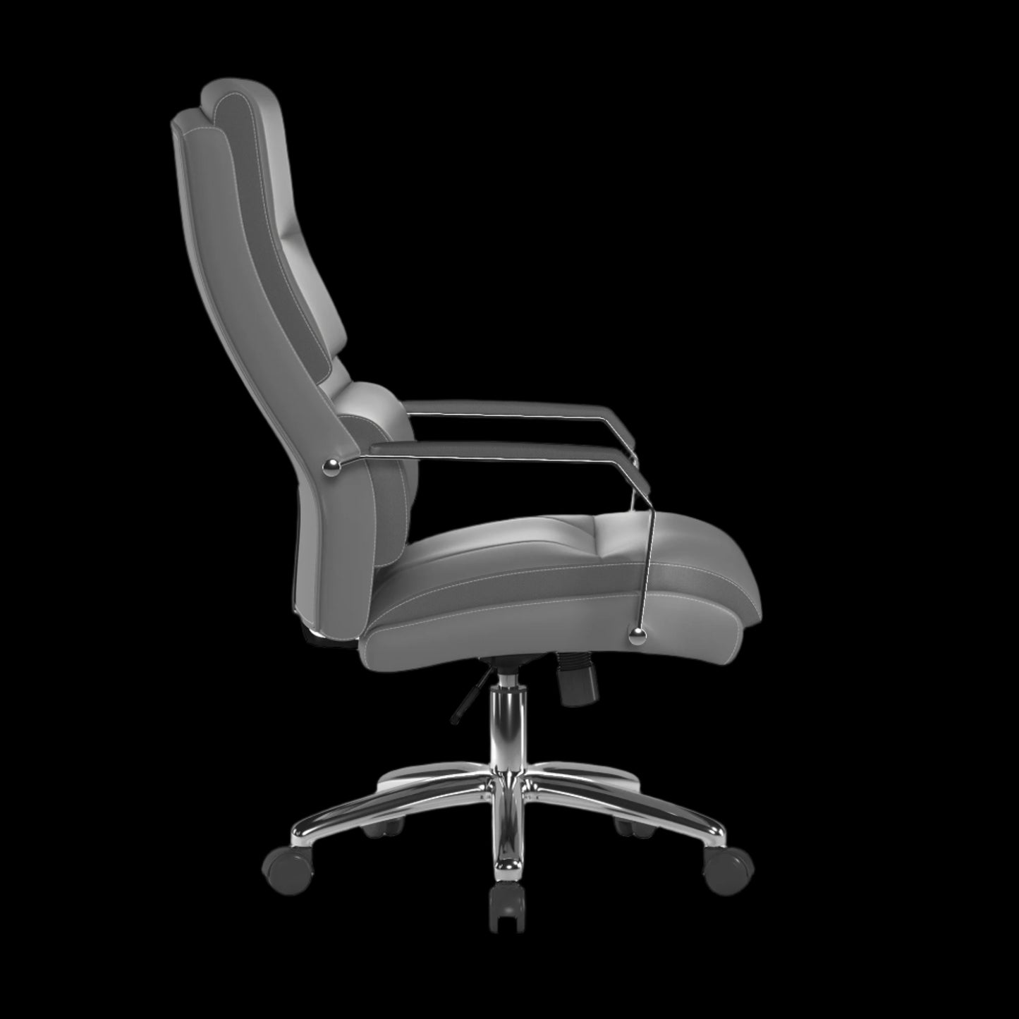 Gray office chair with a black background