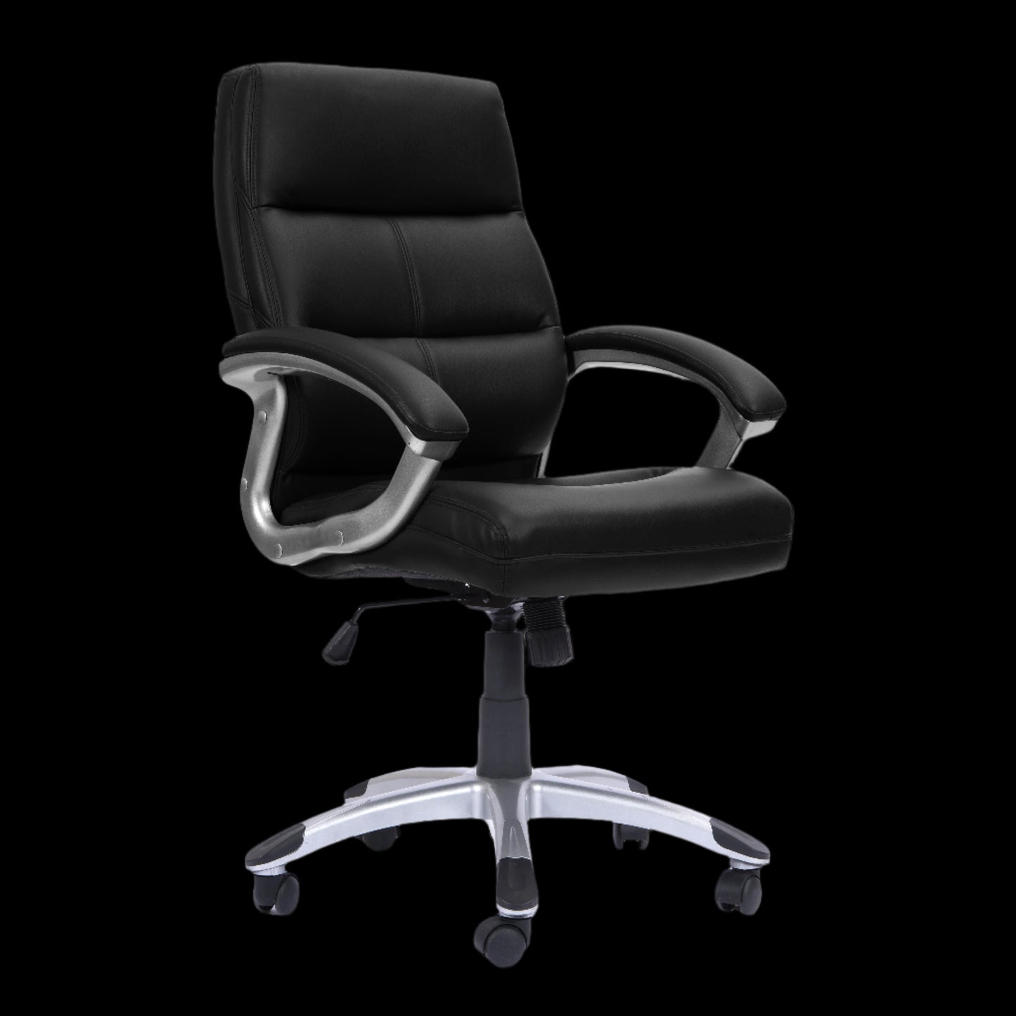 Black office chair with a black background