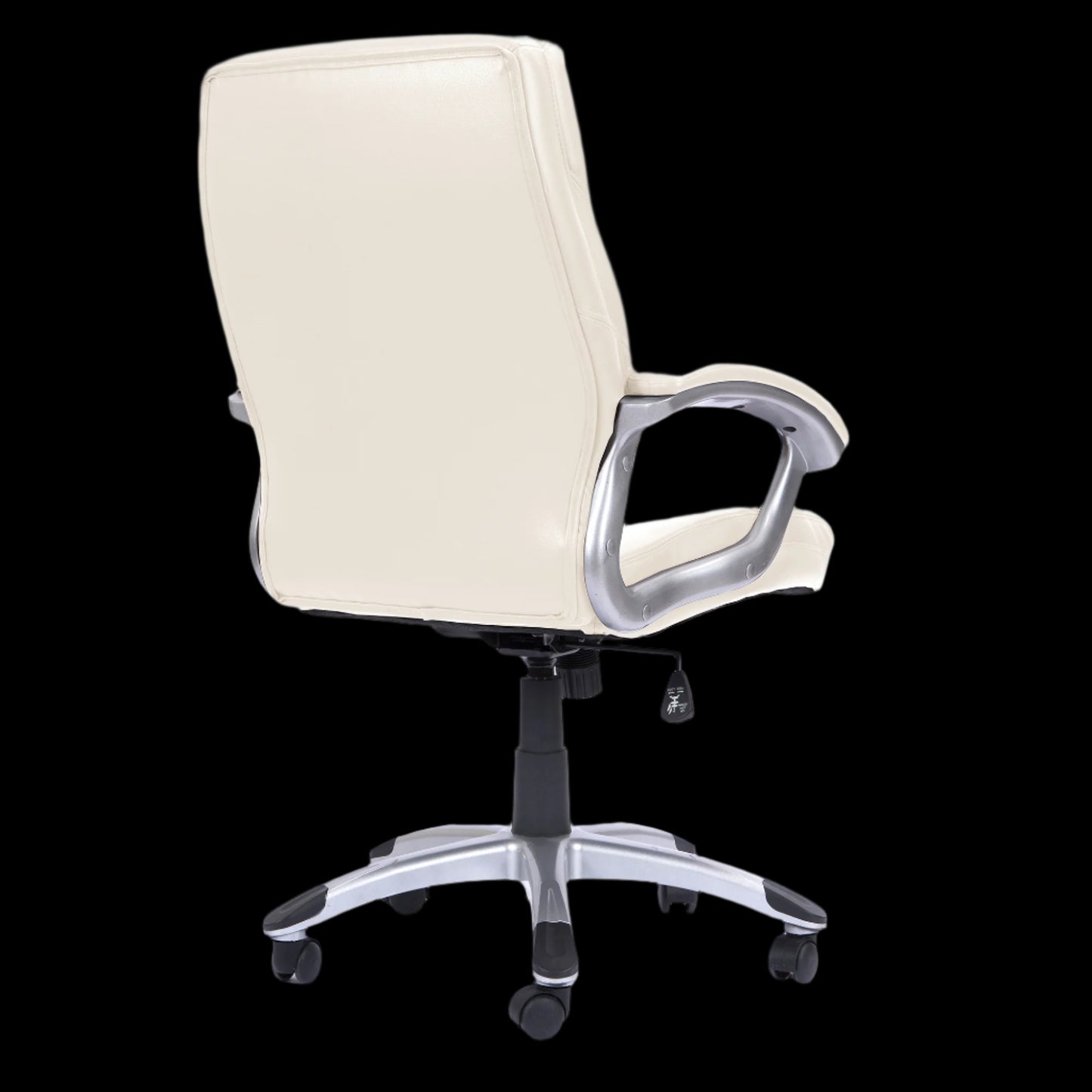 Beige office chair with a black base on a black background