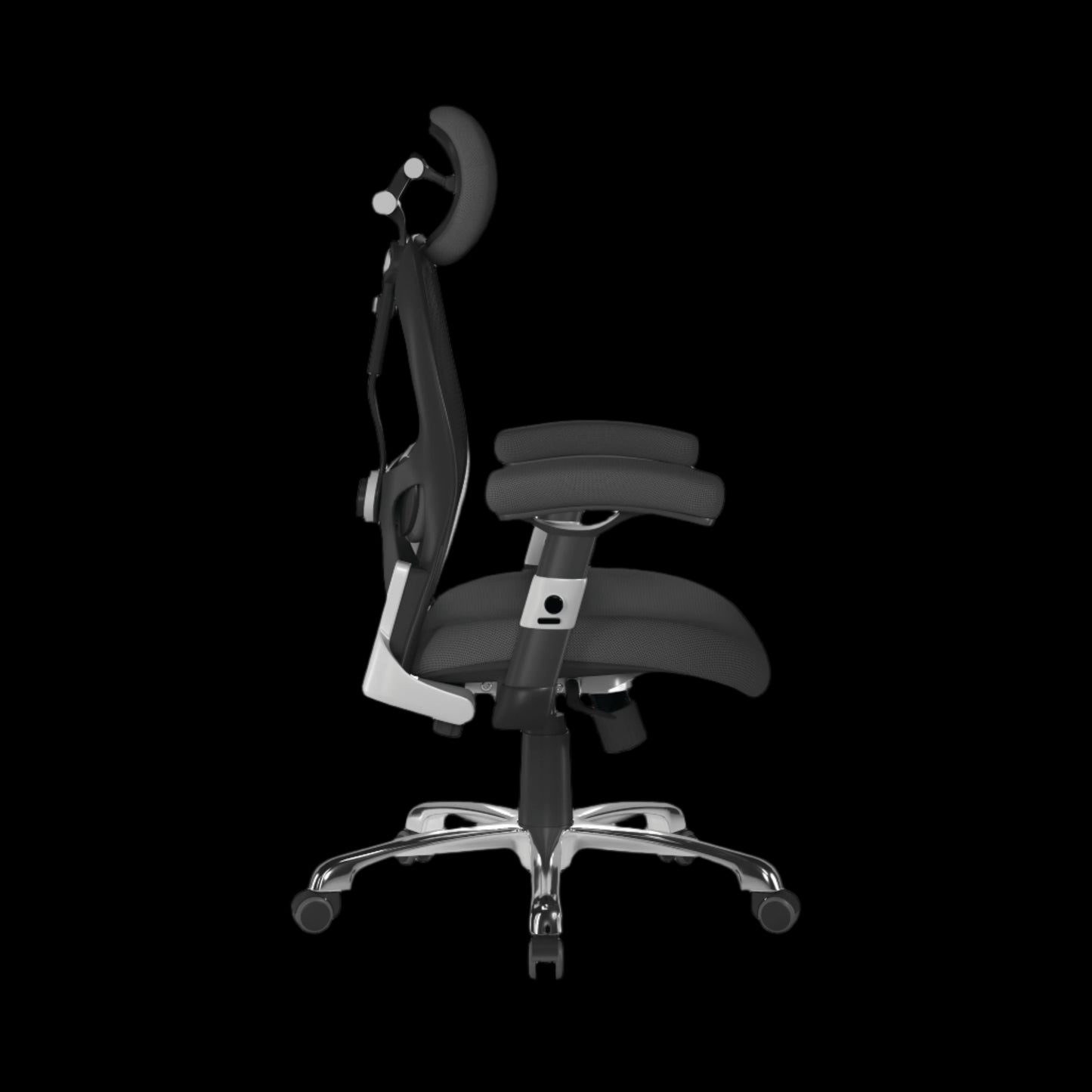 Black ergonomic office chair on a black background