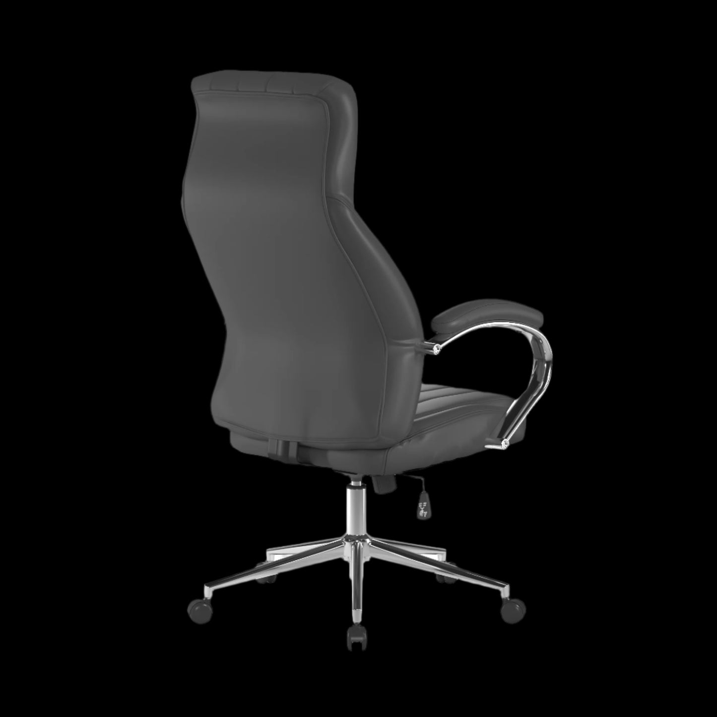 Black office chair with chrome base on a black background