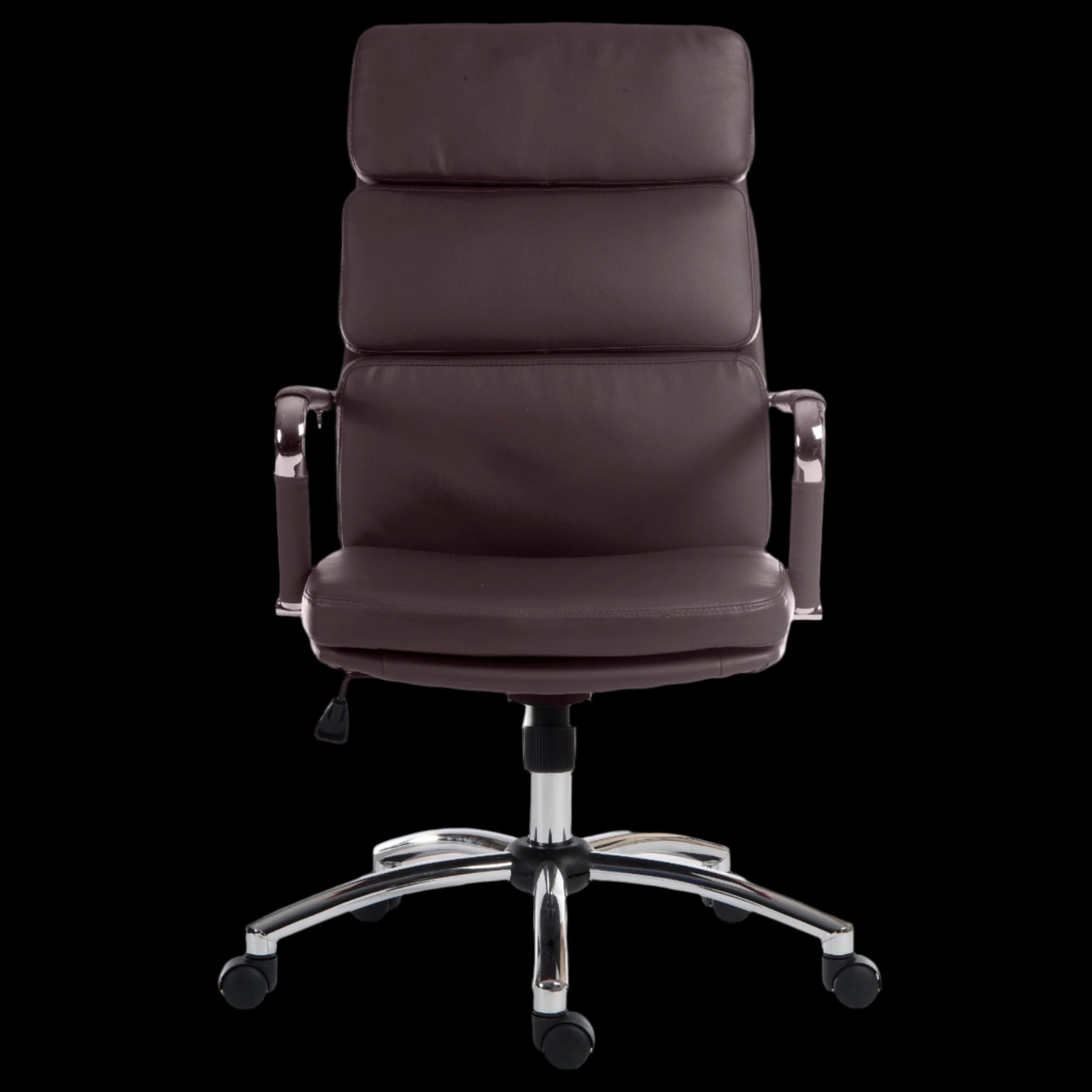 Brown office chair with chrome base on a black background