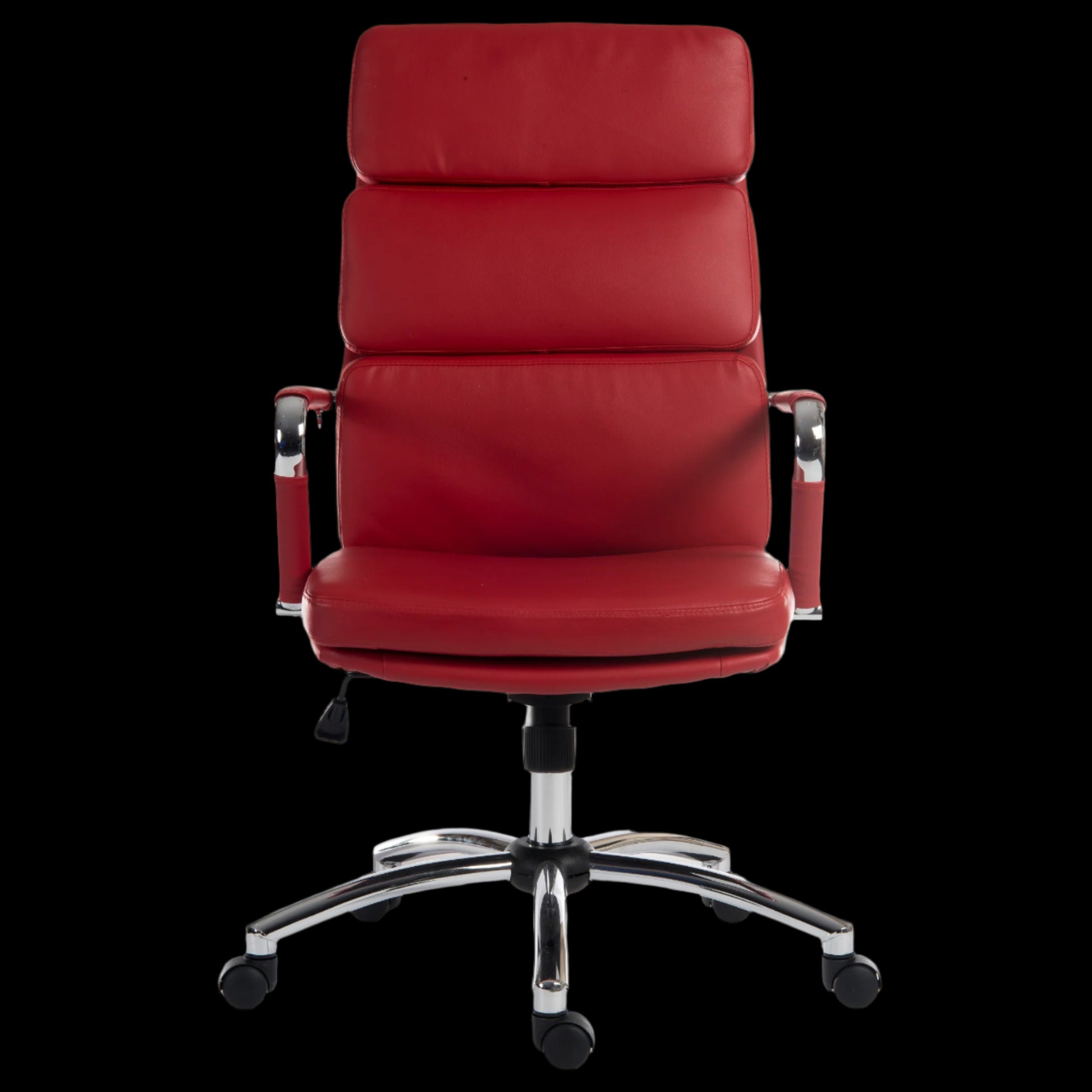 Red office chair with a black background
