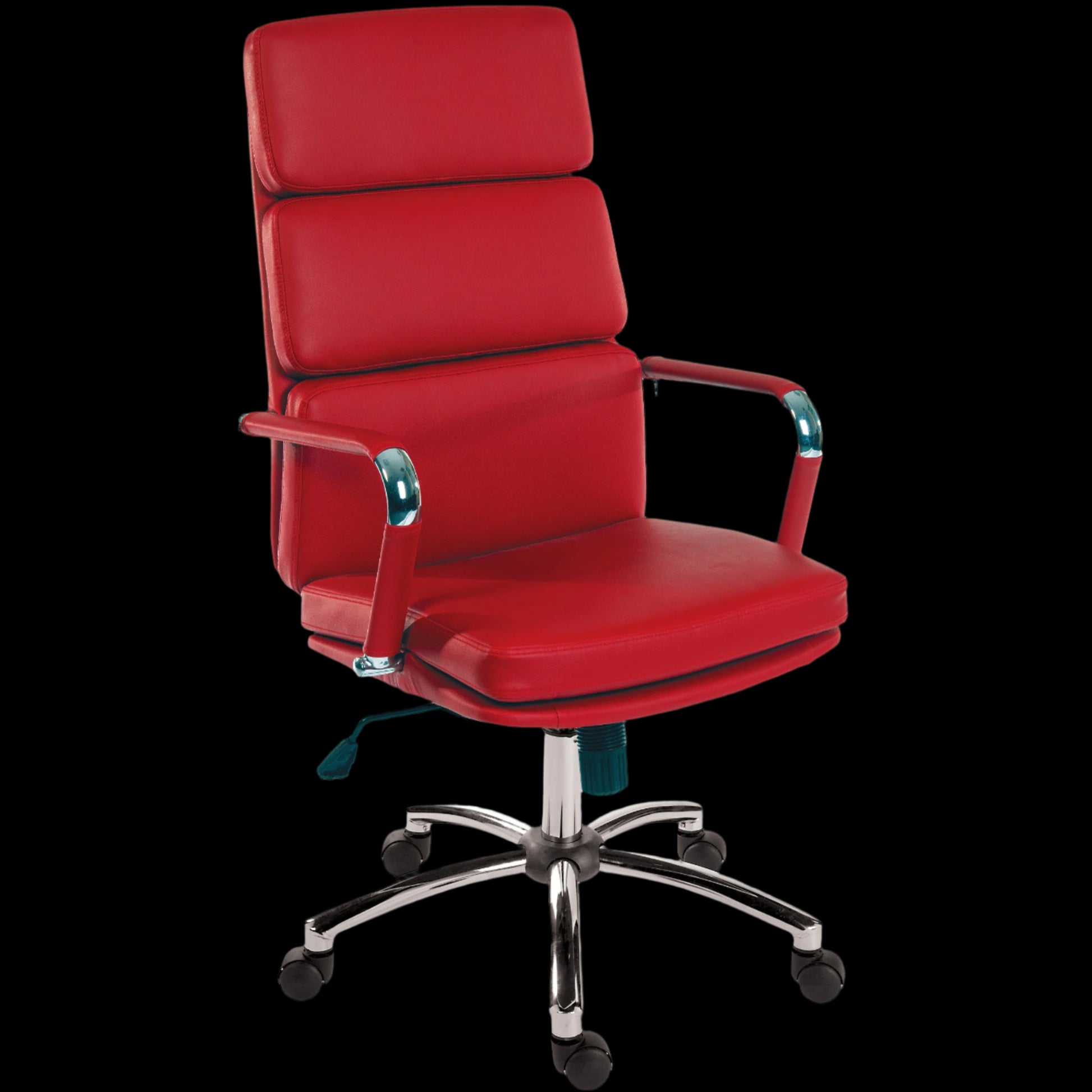 Red office chair with a black background