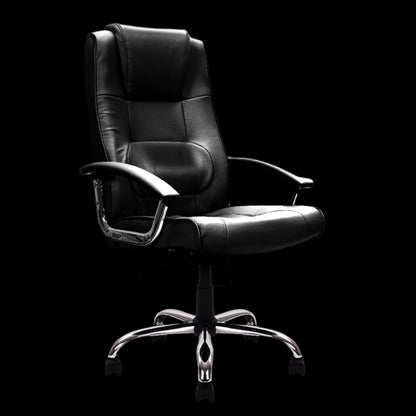 Black office chair with high backrest on a black background