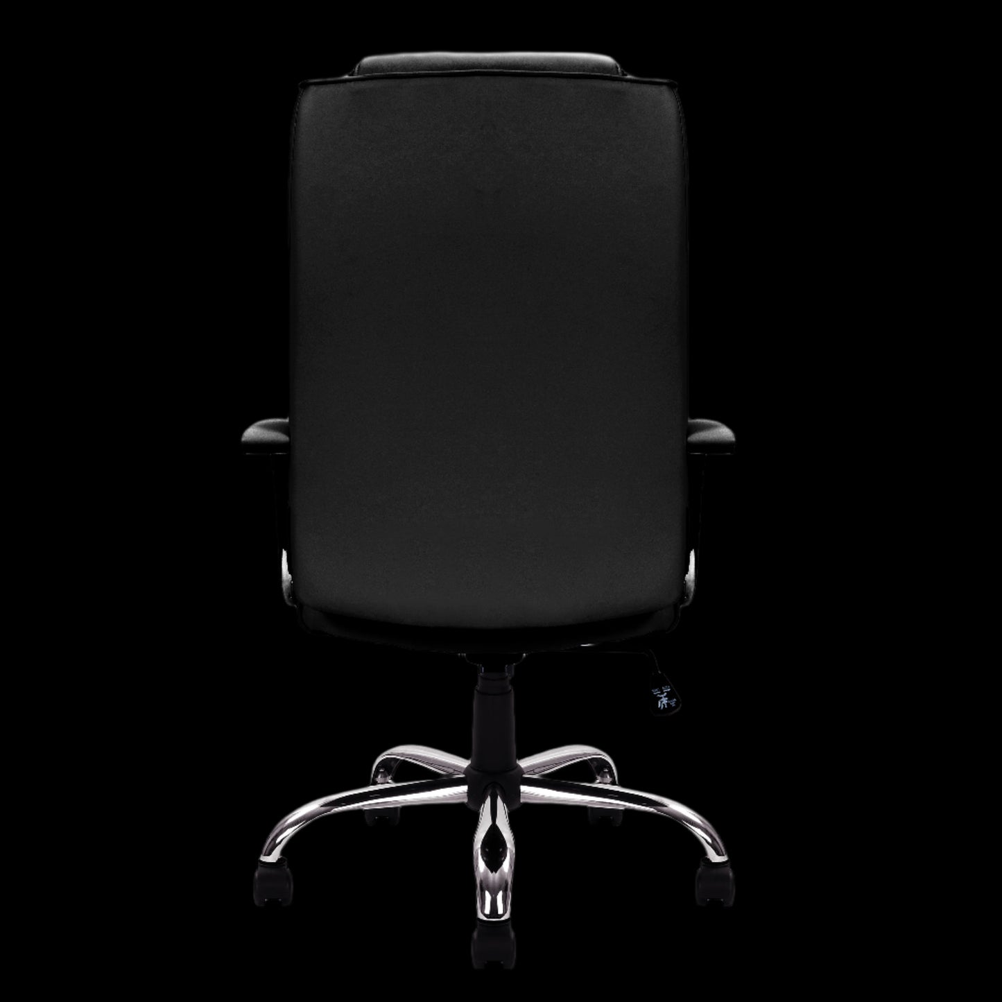 Black office chair with chrome base on a black background